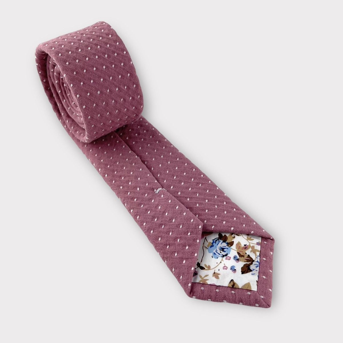 Other Men’s Dusty Pink Slim Necktie w/ Embroidered Dots Size ONE SIZE - 4 Thumbnail