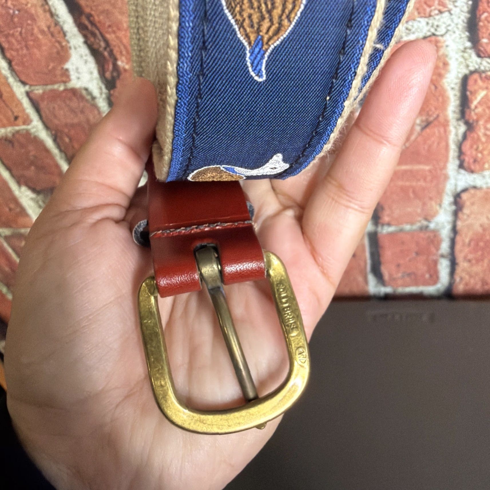 Vintage VINTAGE Jos A Bank Belt Duck Canvas 42 Inch Brass Buckle Leather Brown Men Belt Size 42 - 4 Thumbnail