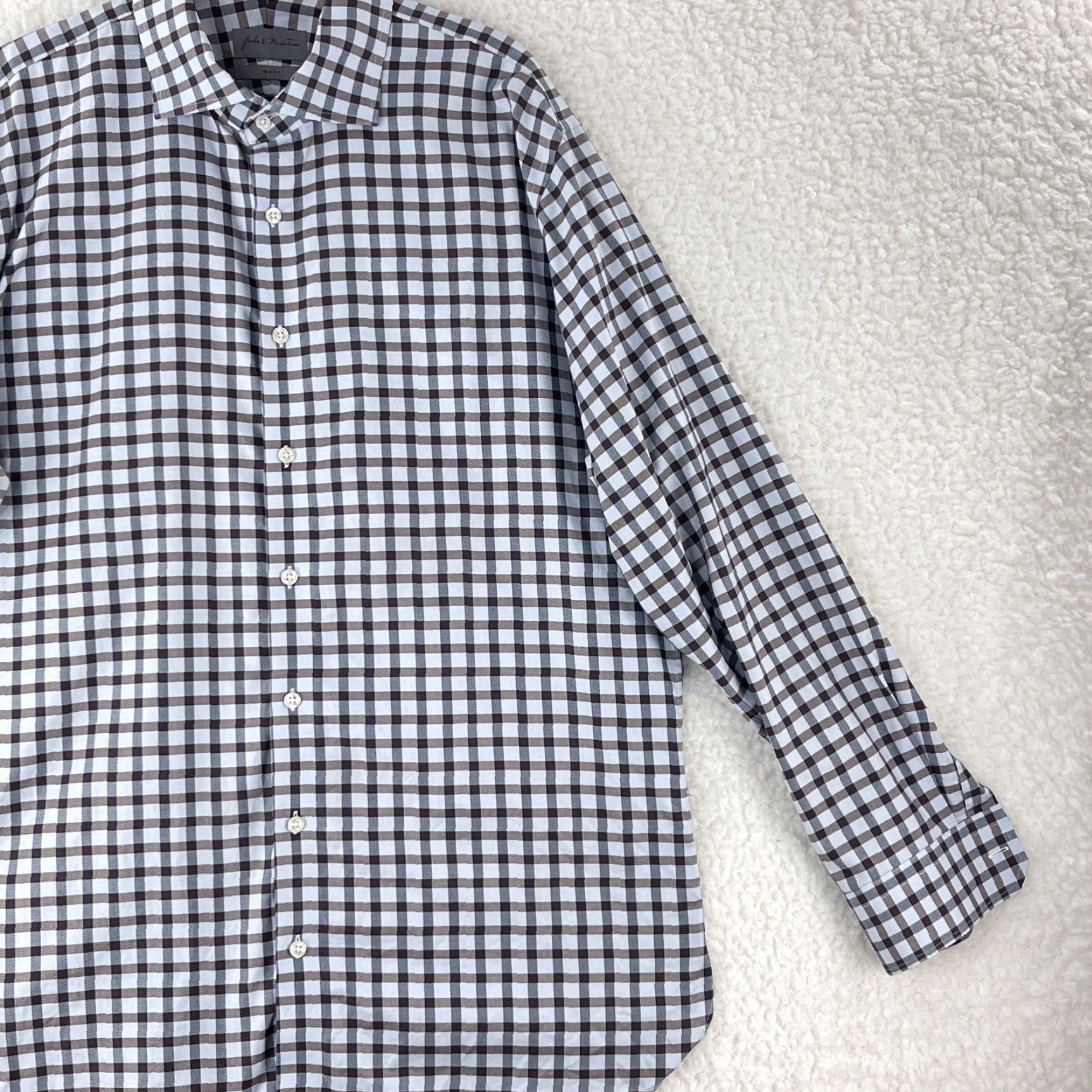 Nordstrom John W. Nordstrom Plaid Dress Shirt Mens Long Sleeve XL Brown Button-Down Shirt Size 46R - 3 Thumbnail