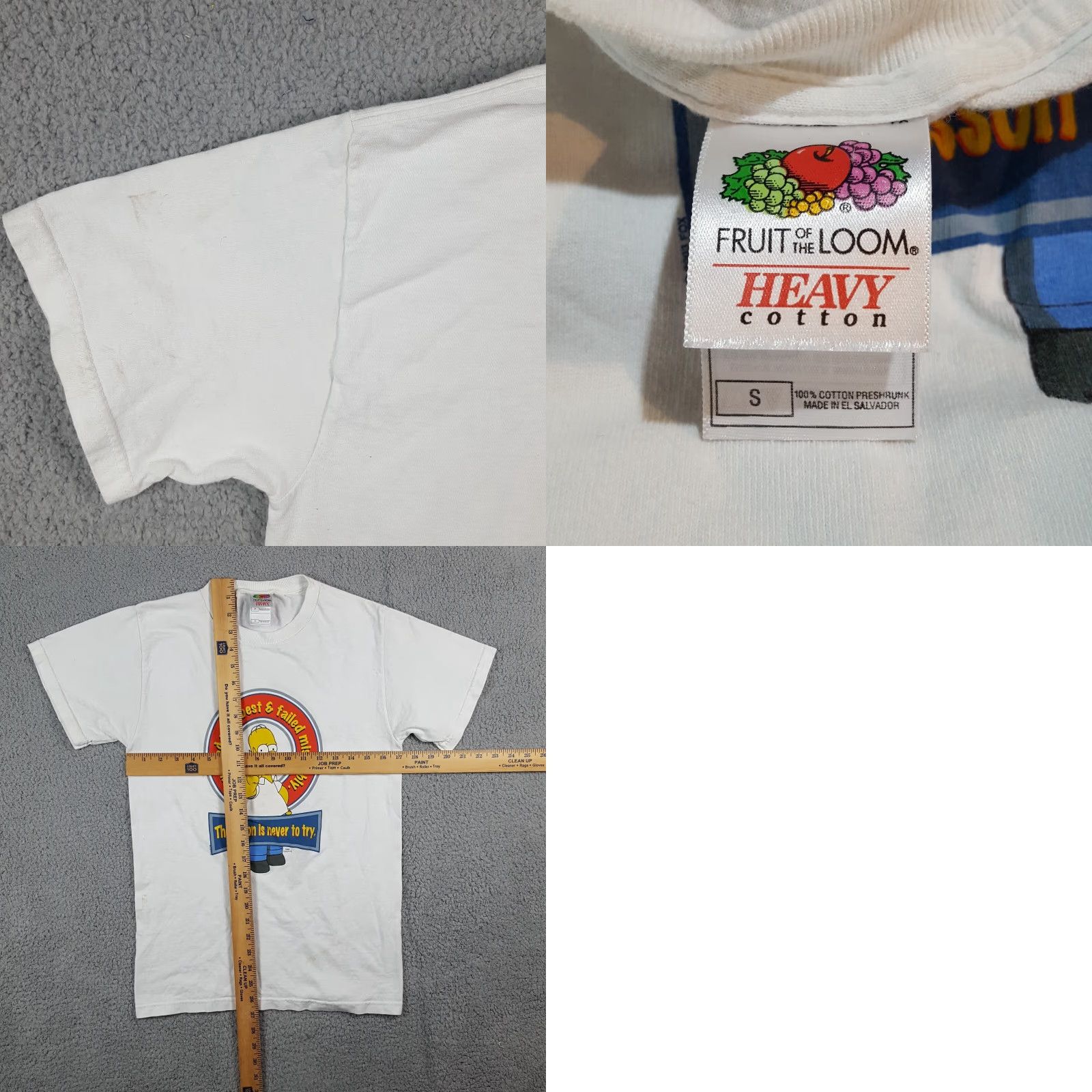 Fruit Of The Loom VINTAGE Fruit of the Loom The Simpsons Homer Fail T-Shirt Size Small White 90s Retro Cartoon Mens Size US S / EU 44-46 / 1 - 8 Thumbnail