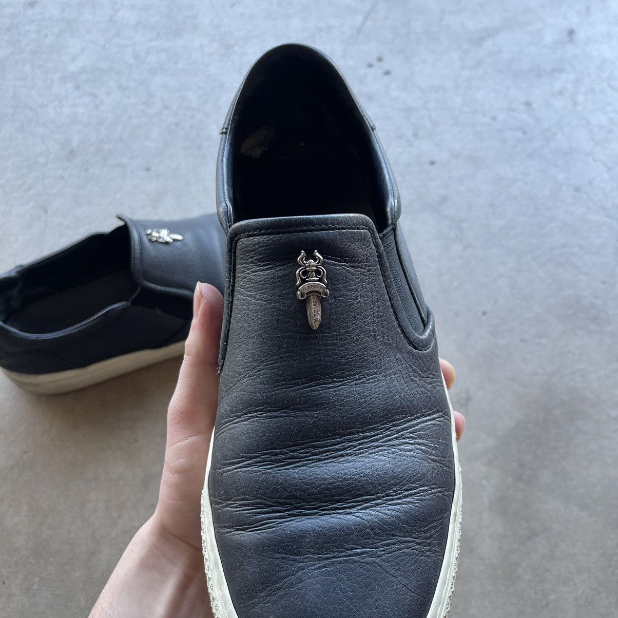 Chrome Hearts Dagger Zip Leather Slip Ons