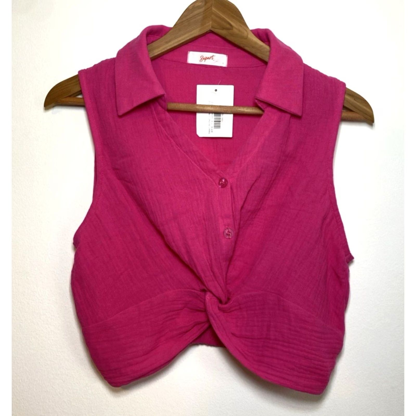 Vintage 8apart Junior's Julle Gauze Top Tank Cropped Pink S Teen Young Adult Hot Pink NWT Frances on the Park Size S / US 4 / IT 40 - 2 Thumbnail