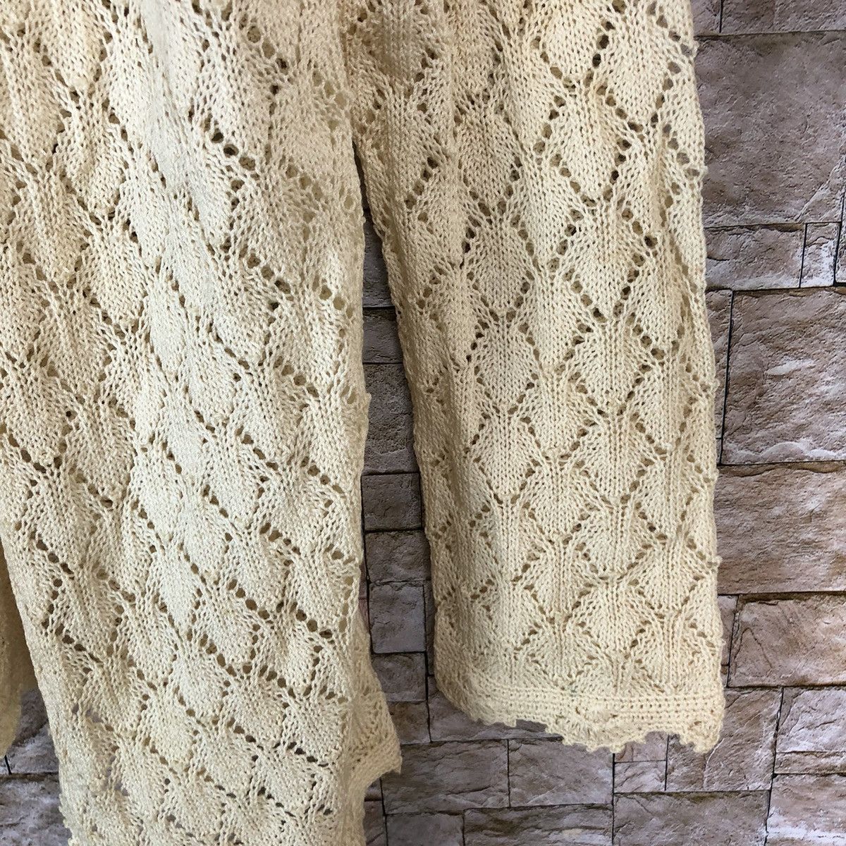 Homespun Knitwear × Japanese Brand Japan vintage crochet mesh net Yellow Cardigan #A659 Size S / US 4 / IT 40 - 8 Thumbnail