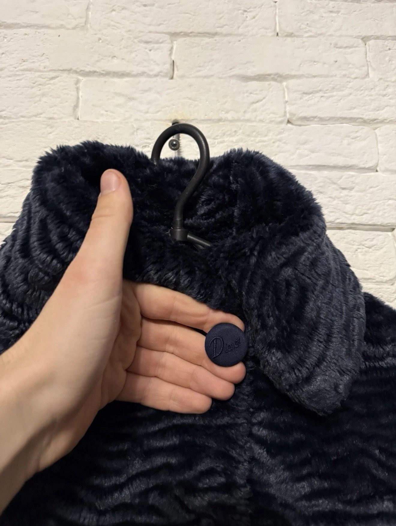 Diesel Diesel Dark Navy Textured Short Fur Coat Astrakhan Style Y2K Size S / US 4 / IT 40 - 4 Thumbnail