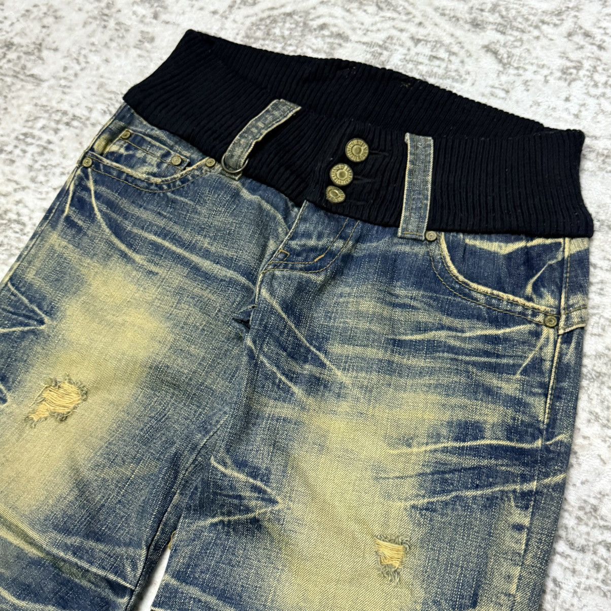 GOA 2000s Japanese Brand Mud Wash Distressed Hybrid Denim Pants Size 29" - 4 Thumbnail