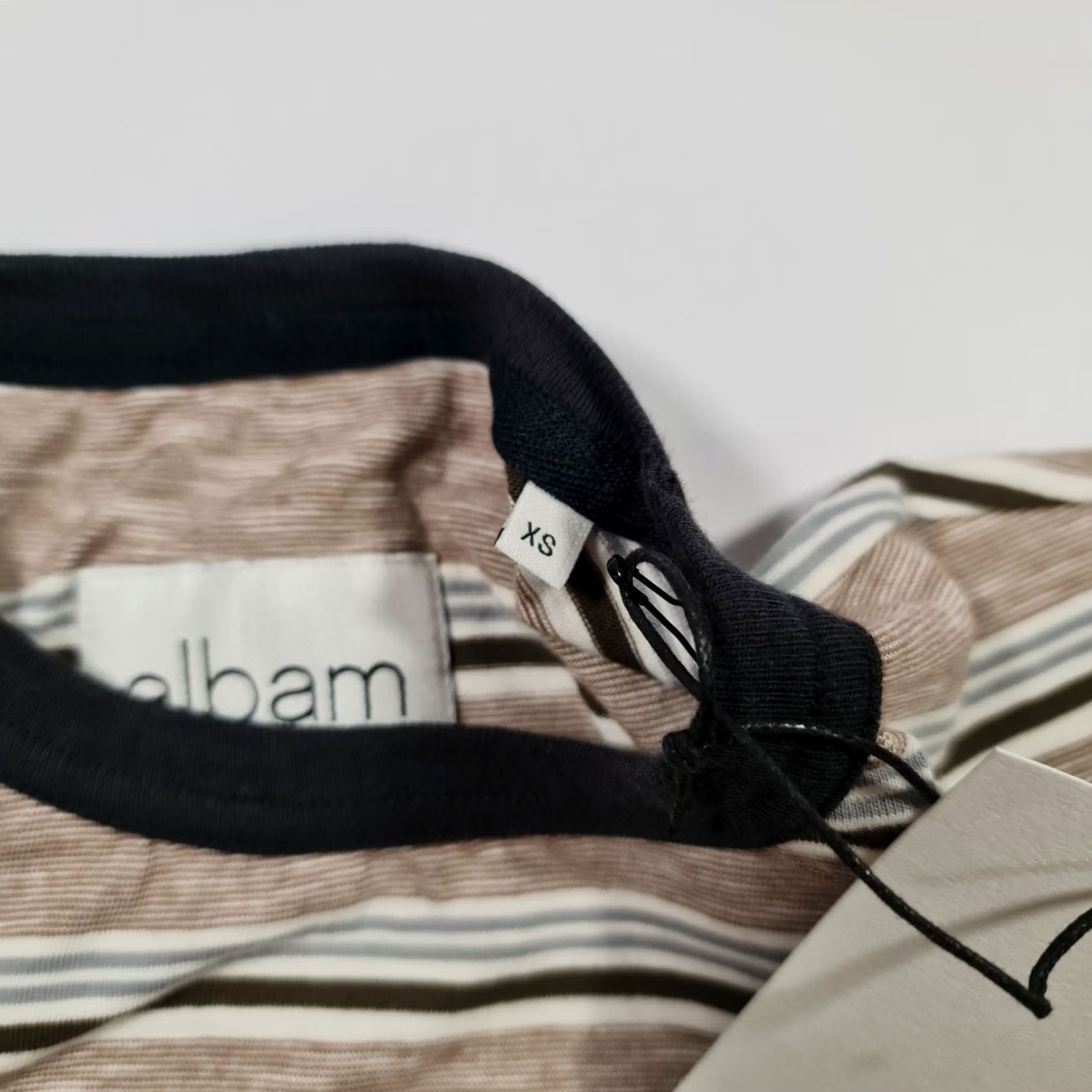 Albam albam Mens T Shirt Brown XS Striped Short Sleeve Crew Neck 100% Cotton Tee Top Logo Size US XS / EU 42 / 0 - 4 Thumbnail