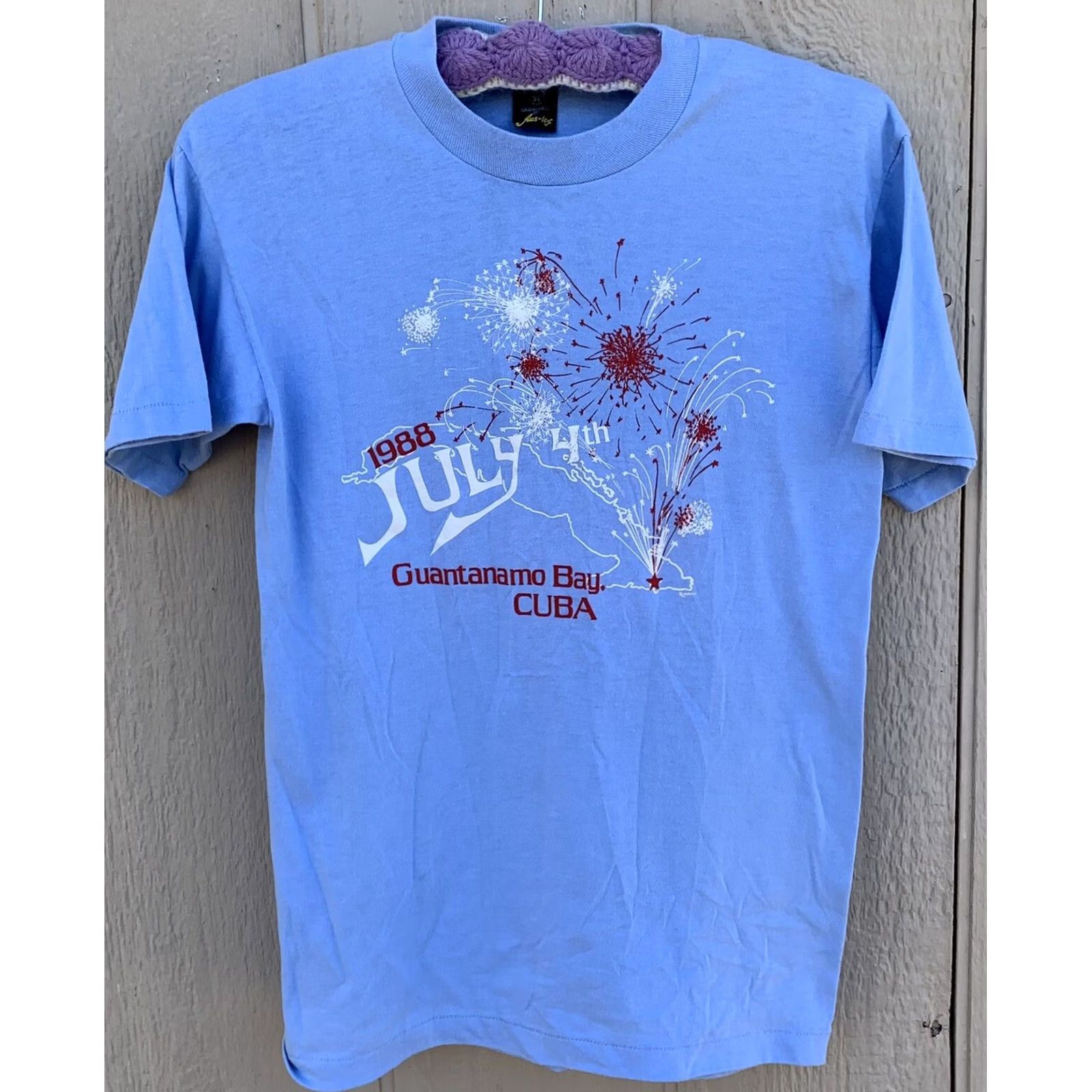 Vintage VINTAGE July 4th Guantanamo Bay Cuba T-Shirt M 38-40 Blue Cotton Blend Aus-tex Mens 80s USA 4th Of July Graphic Print Single Stitch 1988 Size US M / EU 48-50 / 2 - 3 Thumbnail