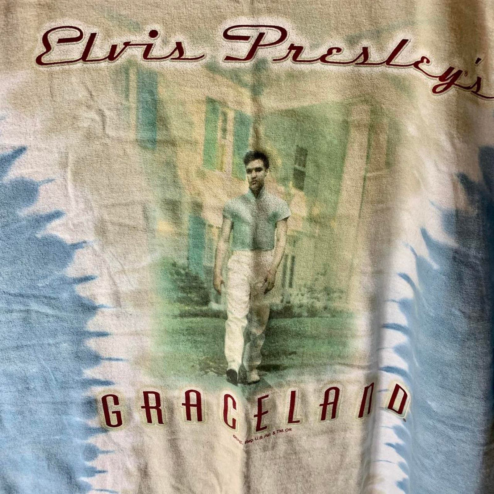 image of Liquid Blue Vintage 2000’S Elvis Presley Graceland Tie Dye Tee Shirt in Blue, Men's (Size 2XL)