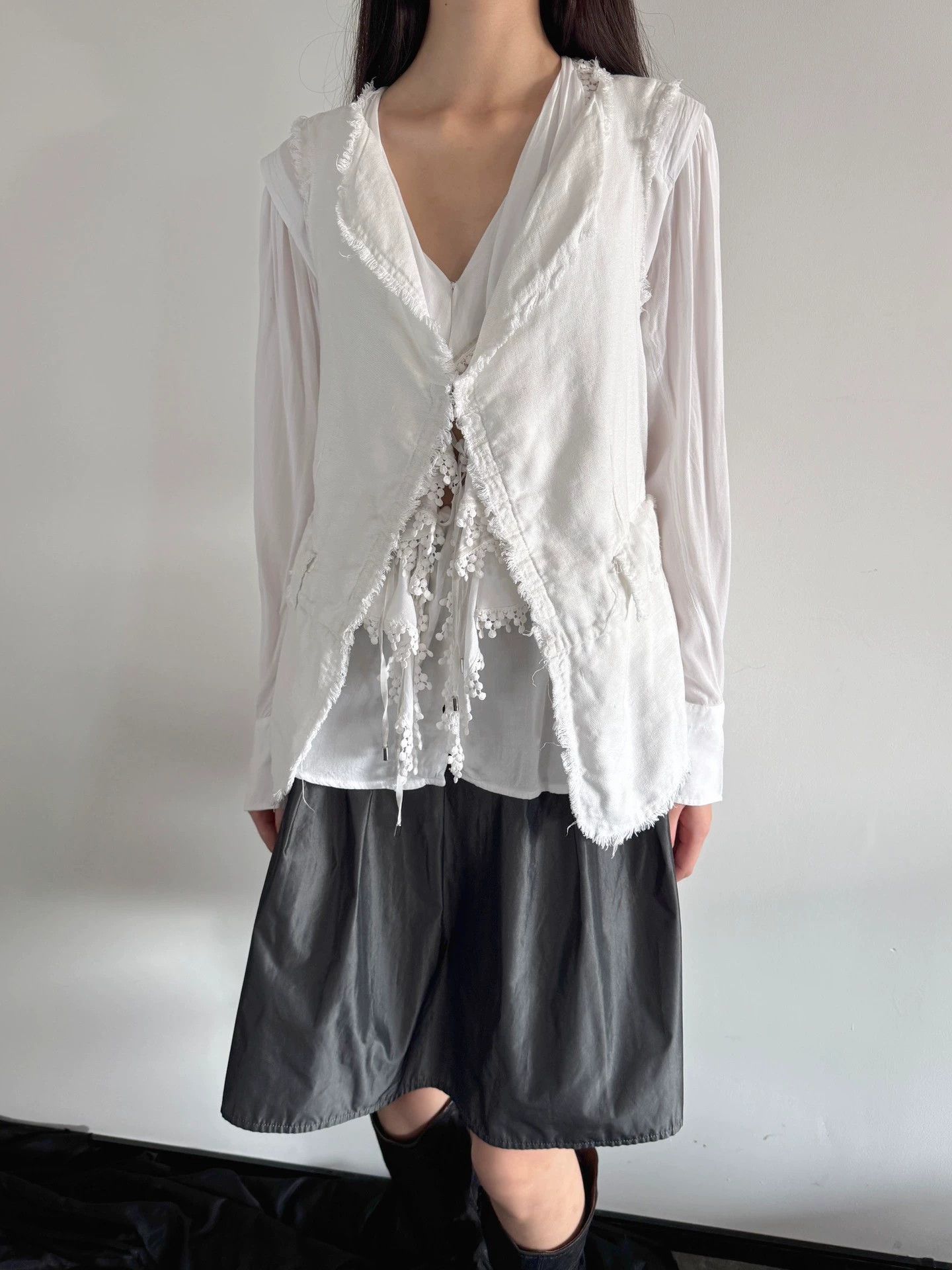 Vintage French Brand Distressed Tie Linen/Cotton Jkt Women Size 40 Size S / US 4 / IT 40 - 9 Thumbnail