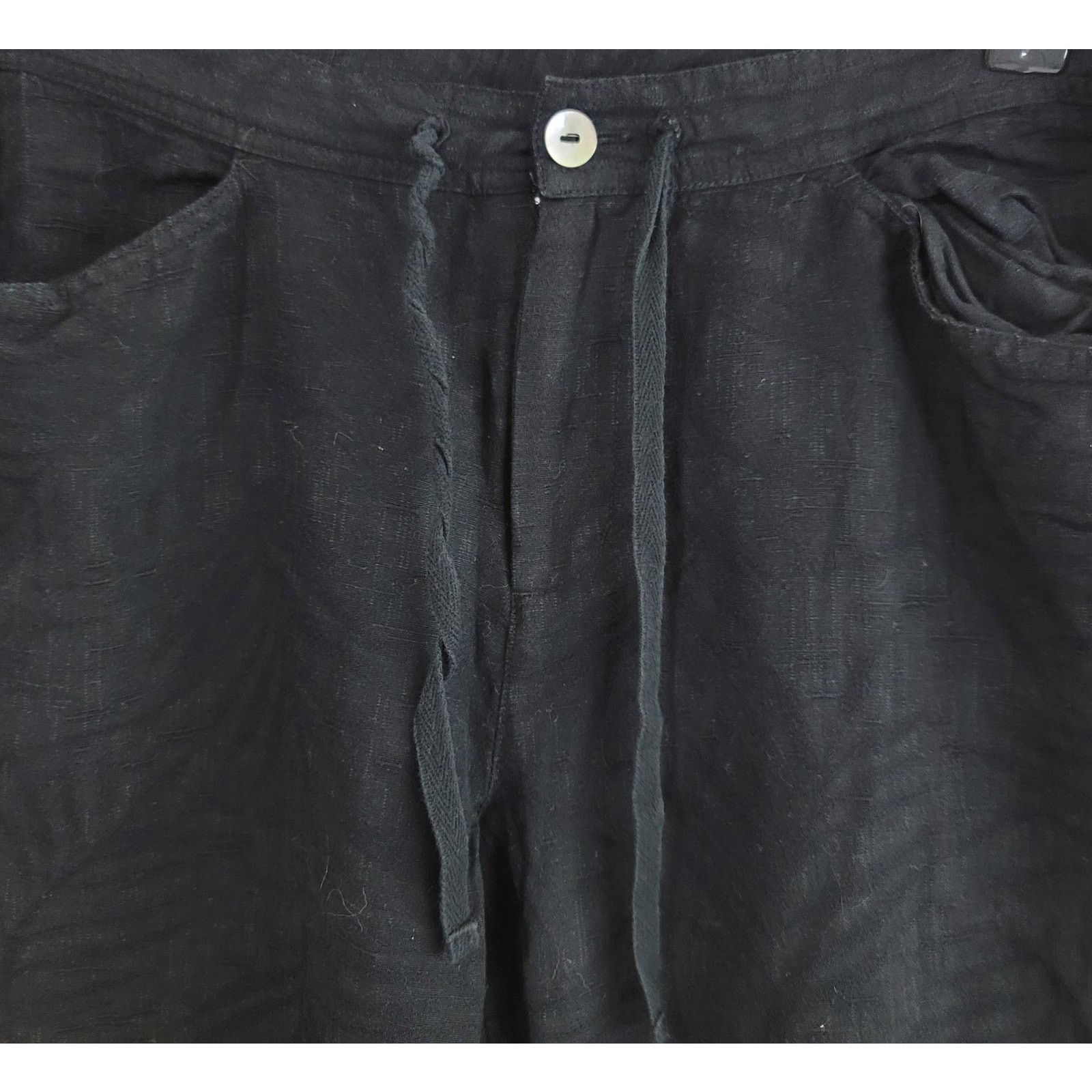 Other Erin London Black Linen Drawstring Waist Capri Pants Medium Size 32" / US 10 / IT 46 - 2 Thumbnail