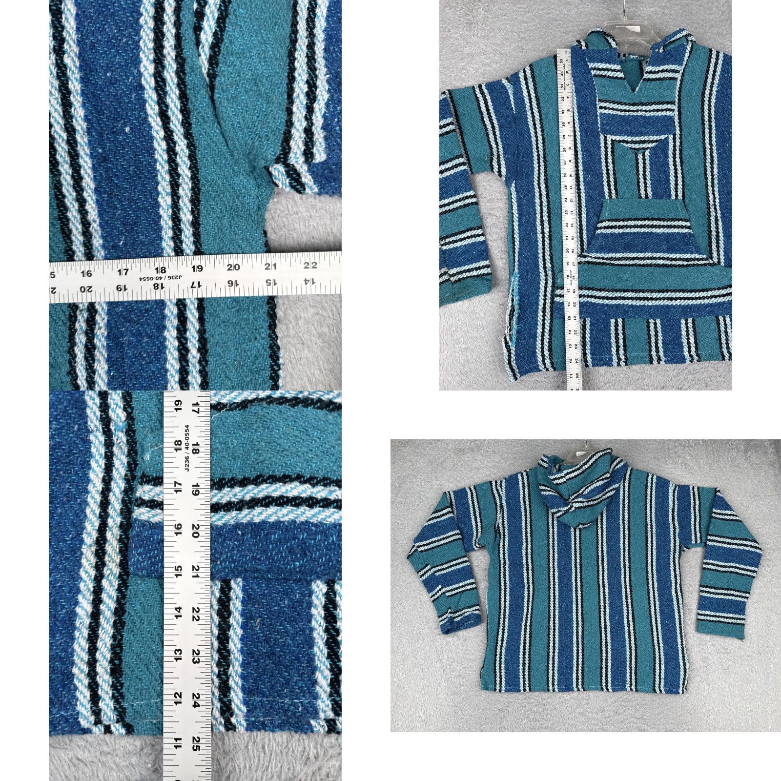 KangaROOS Baja Hoodie Mens Small Blue Striped Heavyweight Kangaroo Pocket Drug Rug Poncho Hooded V-Neck Knit Pullover Hippie Seasonal Fall Winter Mens, M Size US M / EU 48-50 / 2 - 8 Thumbnail