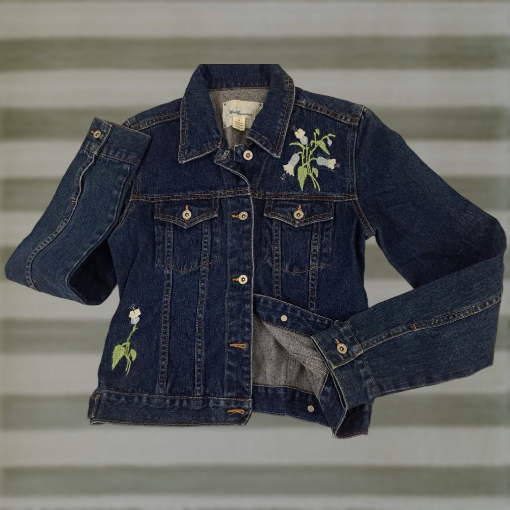 Vintage VINTAGE Weathervane Embroidered Flowers Blue Denim Jacket Bomber Jacket Medium Women Size 32" / US 10 / IT 46 - 1 Thumbnail