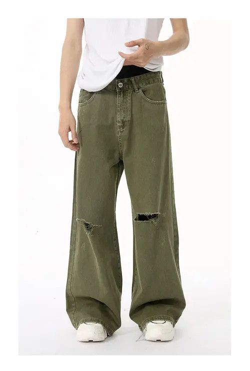 VIBE Japanese retro ins fashion ripped straight jeans trend Size US 32 / EU 48 - 1 Preview