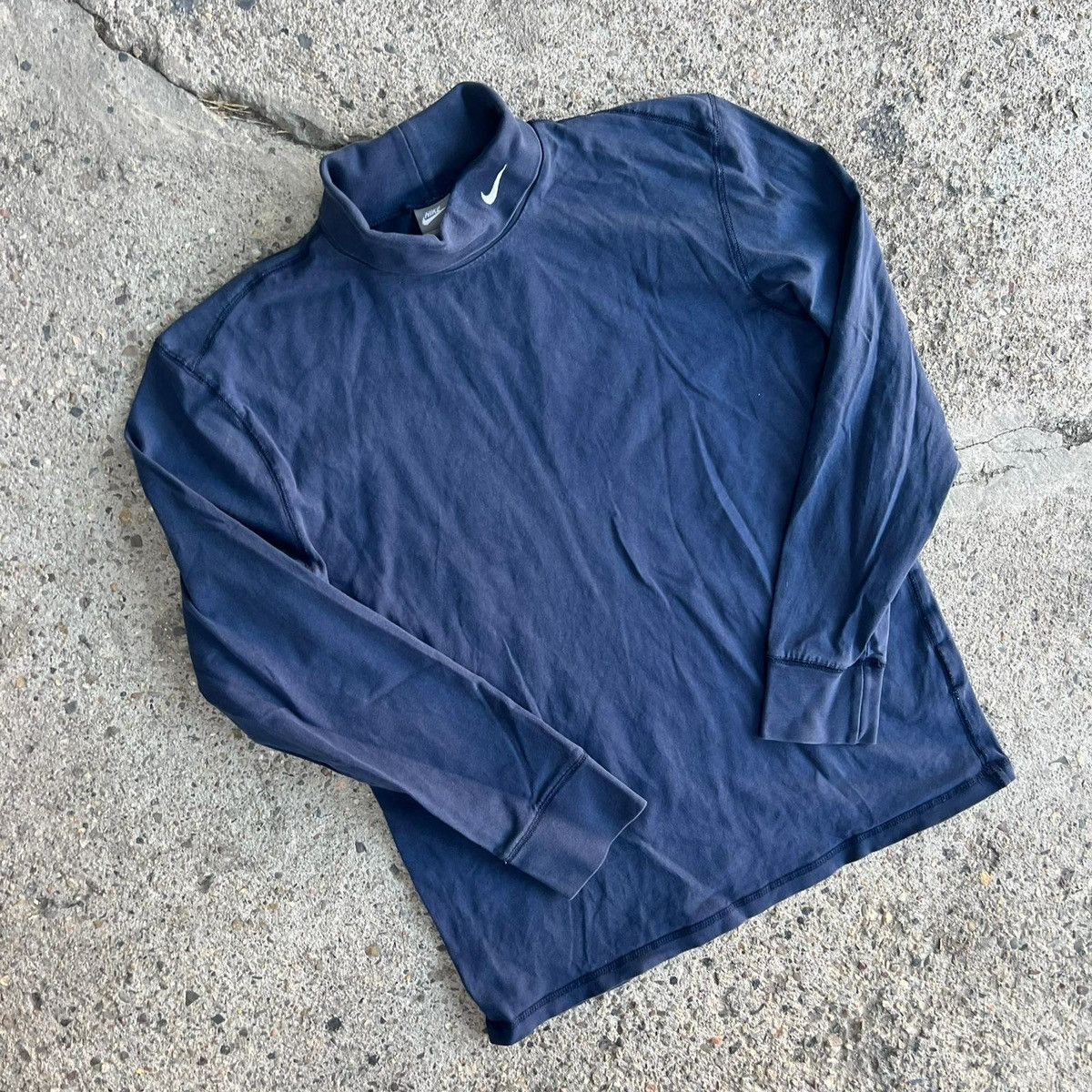 Nike × Vintage Nike Vintage Y2K Turtleneck Sweatshirt Navy Mini Swoosh Size US M / EU 48-50 / 2 - 3 Thumbnail