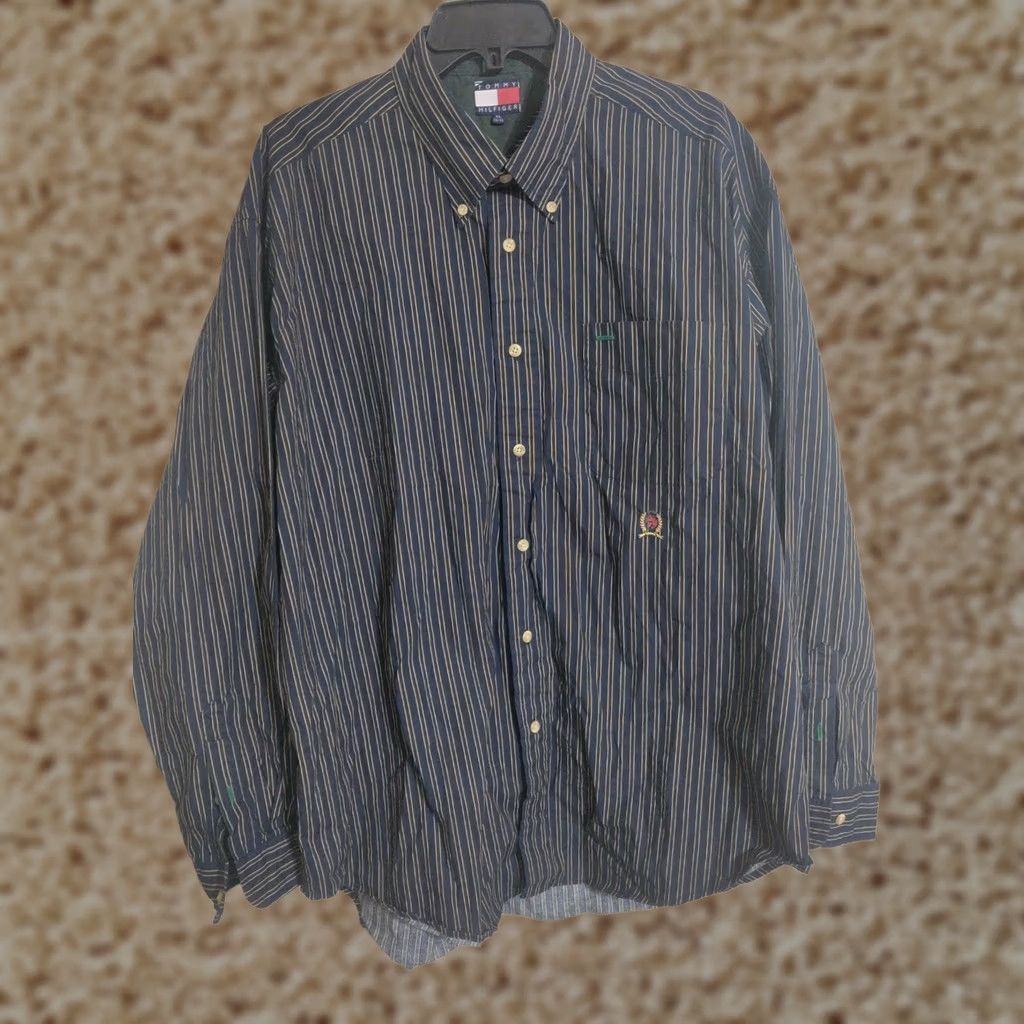 Tommy Hilfiger VINTAGE Tommy Hilfiger Shirt Button Down Casual Blue Stripes L/S Mens XL Size US XL / EU 56 / 4 - 1 Thumbnail