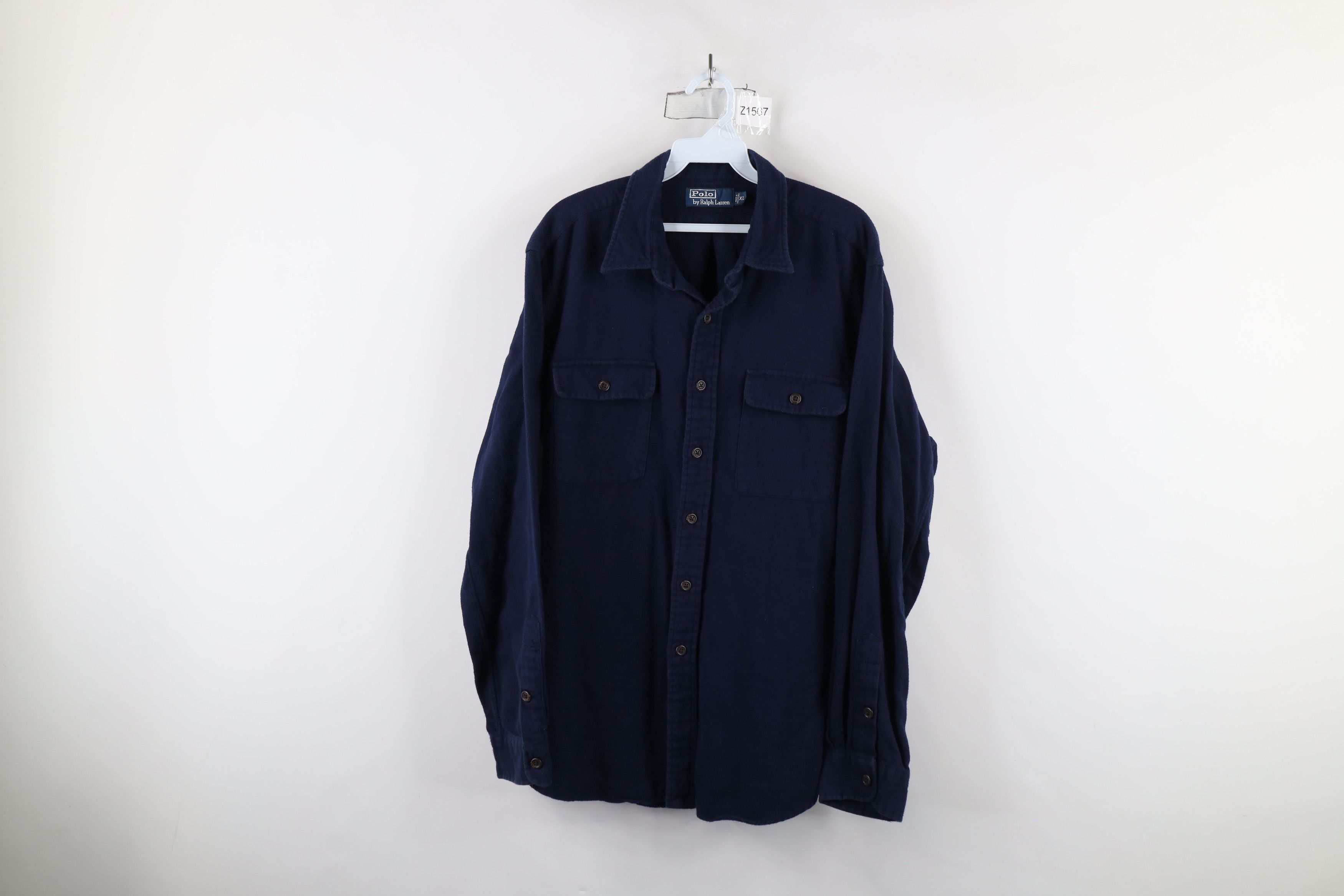 Polo Ralph Lauren Vintage 90s Ralph Lauren Flannel Collared Button Shirt Blue Size US XL / EU 56 / 4 - 1 Thumbnail