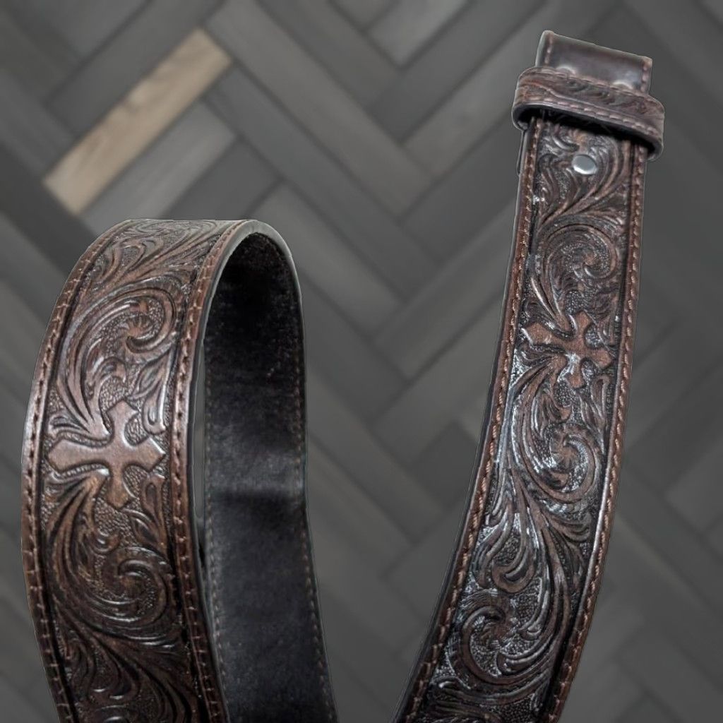 Vintage VINTAGE Nocona belt Tooled brown leather western belt 34 Men Adult Belt WestErn Mens Size 34 - 1 Thumbnail
