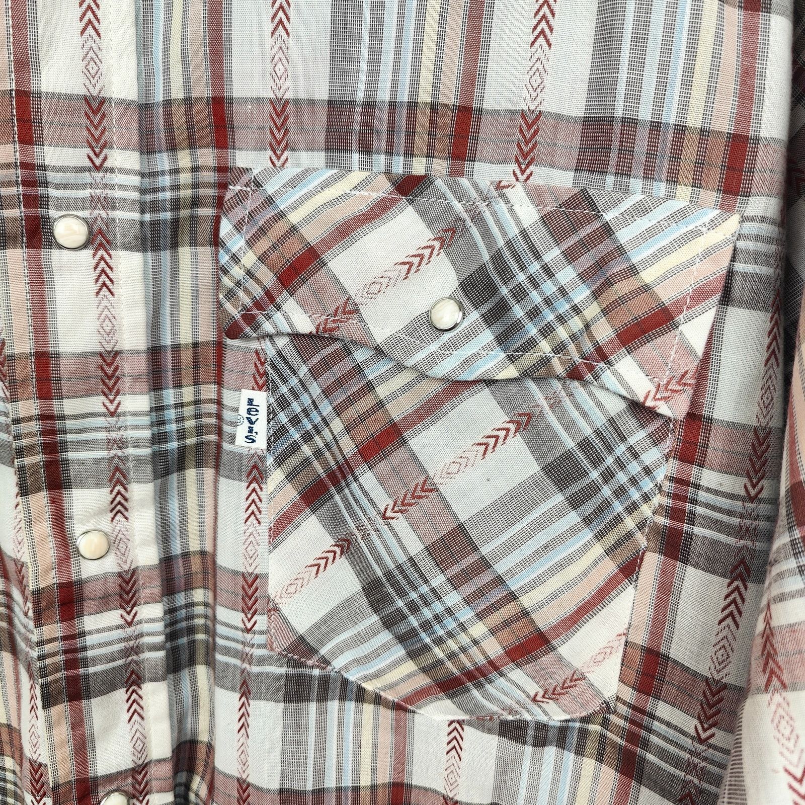 Levi's Vintage 70s Levi's Pearl Snap Shirt Mens Large Tan Red Plaid Size US L / EU 52-54 / 3 - 2 Thumbnail
