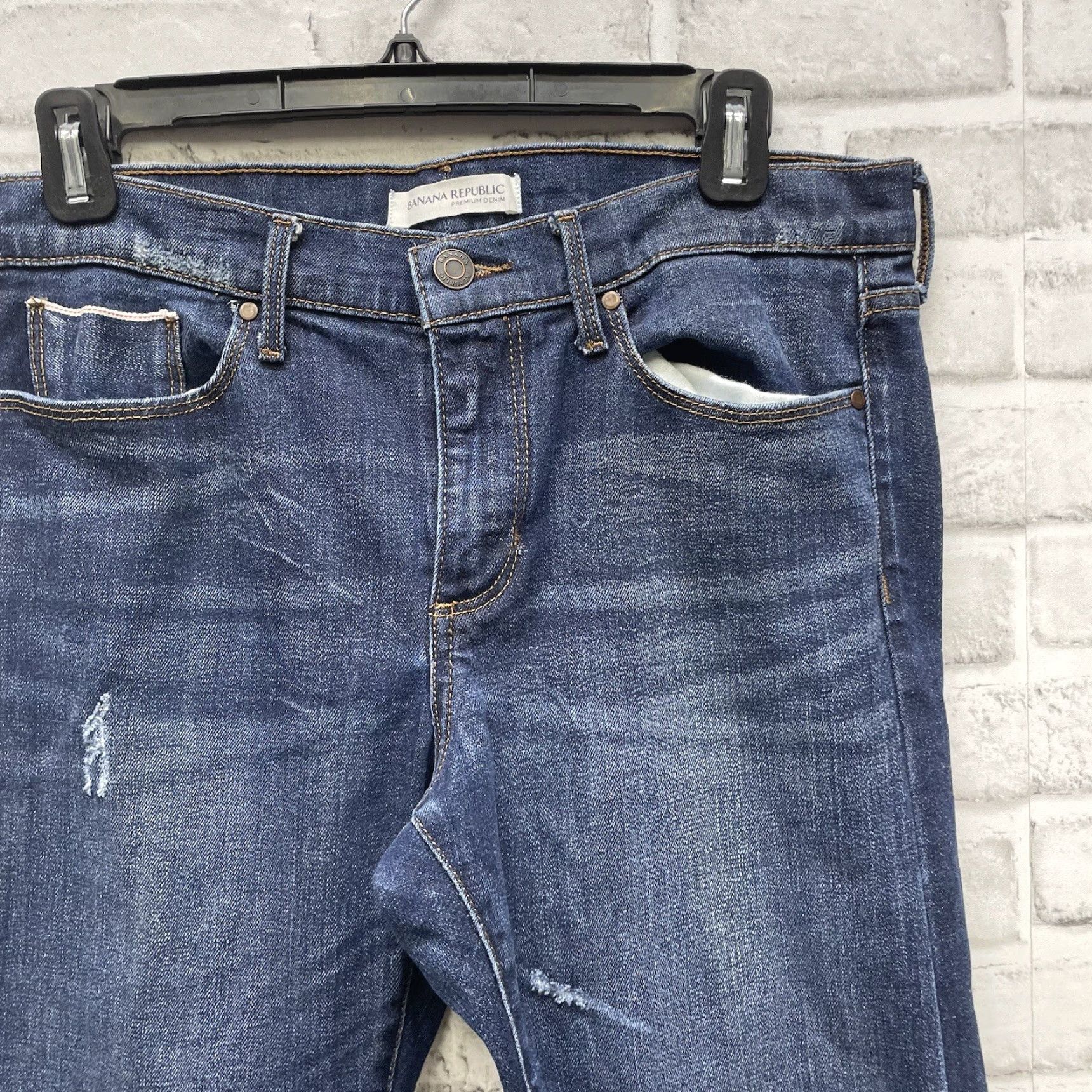 Banana Republic VINTAGE Banana Republic blue distressed cotton blend Skinny Jeans Womens 29x32 Size 29" - 2 Thumbnail