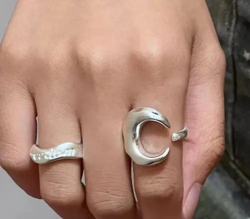 Jewelry Silver Crescent Moon Open Ring, Adjustable Silver Rings Size ONE SIZE - 1 Thumbnail