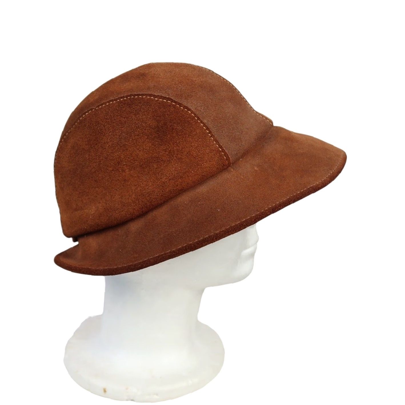 Vintage VINTAGE Brown Suede Leather Cloche Bucket Hat Vintage 70s Boho Hippie Womens One Size Size ONE SIZE - 2 Thumbnail