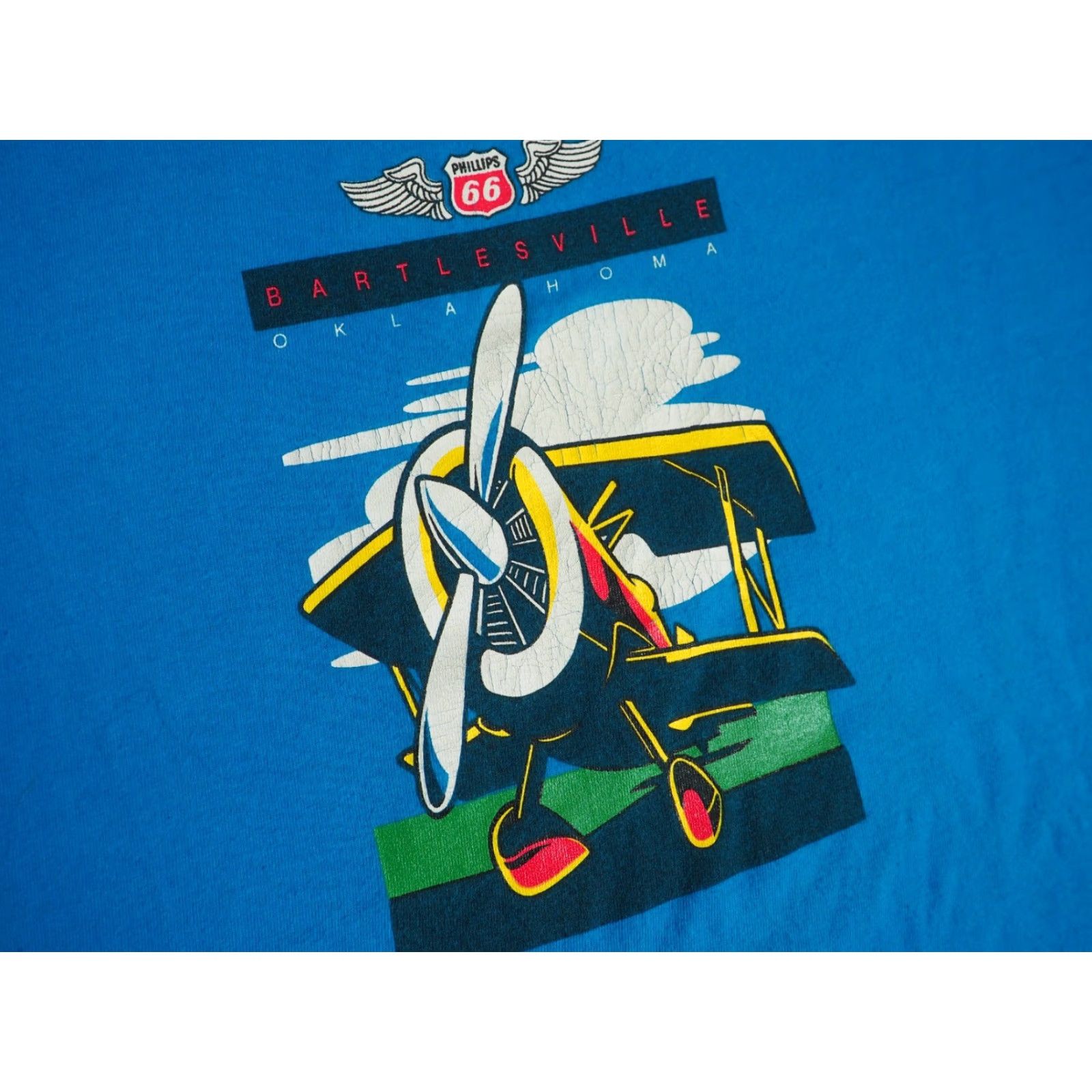 Hanes VTG Hanes Phillips 66 Oklahoma Aviation Airplane USA Blue Tee T-Shirt XL Shirt Mens 90s Graphic Cotton Short Sleeve Vintage Size US XL / EU 56 / 4 - 5 Thumbnail