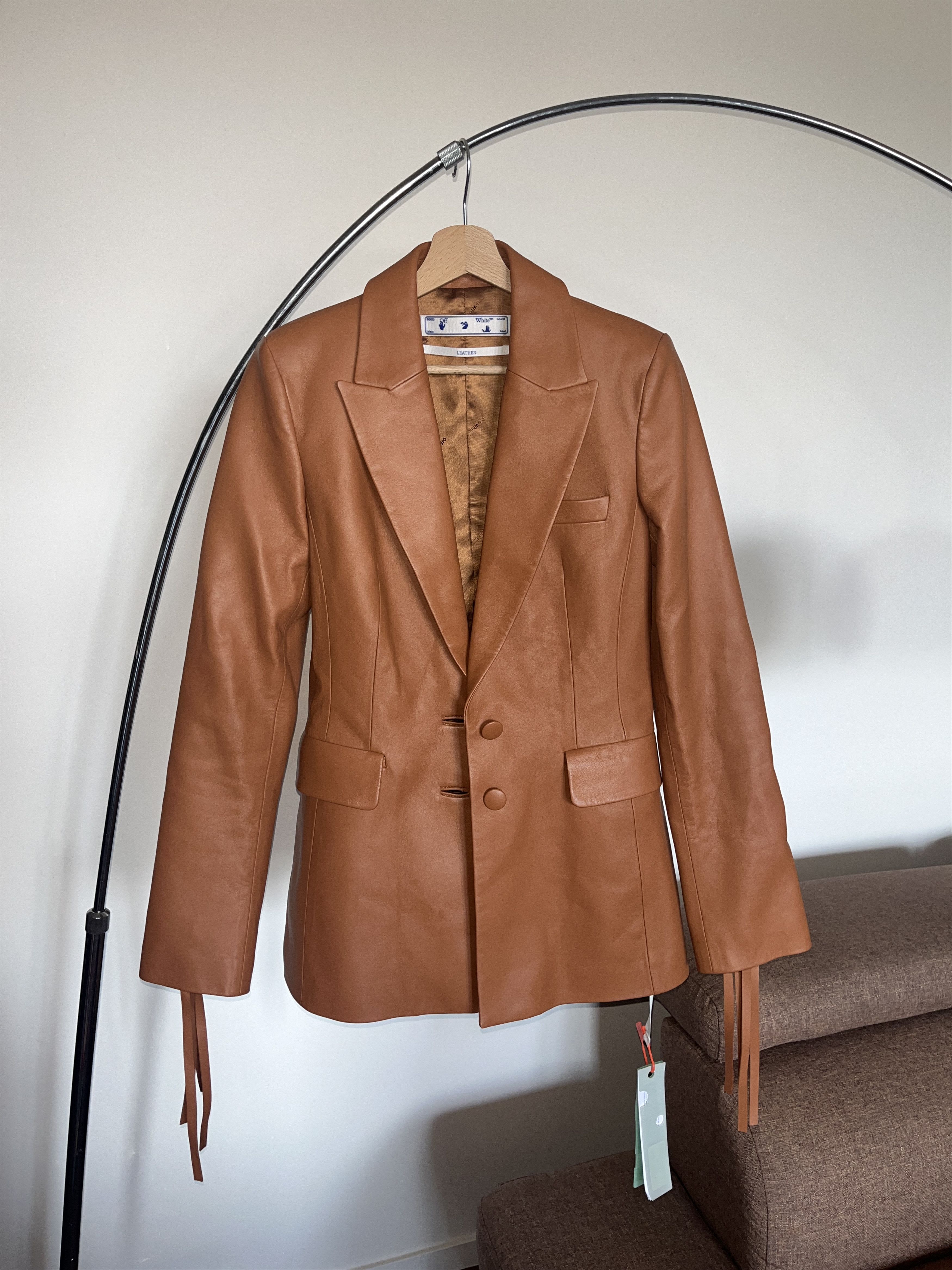 image of Off White Off-White Leather Blazer in Brown, Women's (Size Medium)