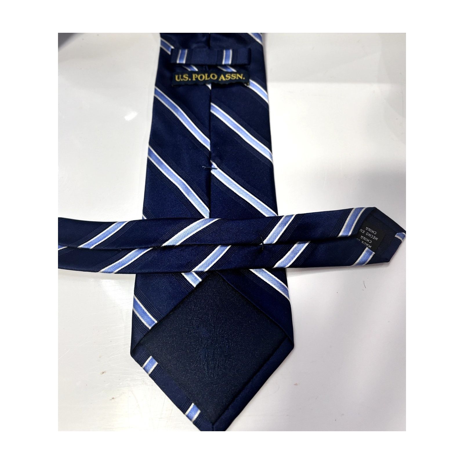 U.S. Polo Assn. U.S. POLO ASSN. Silk Navy White Light Blue Strip Neck Tie Size ONE SIZE - 6 Thumbnail