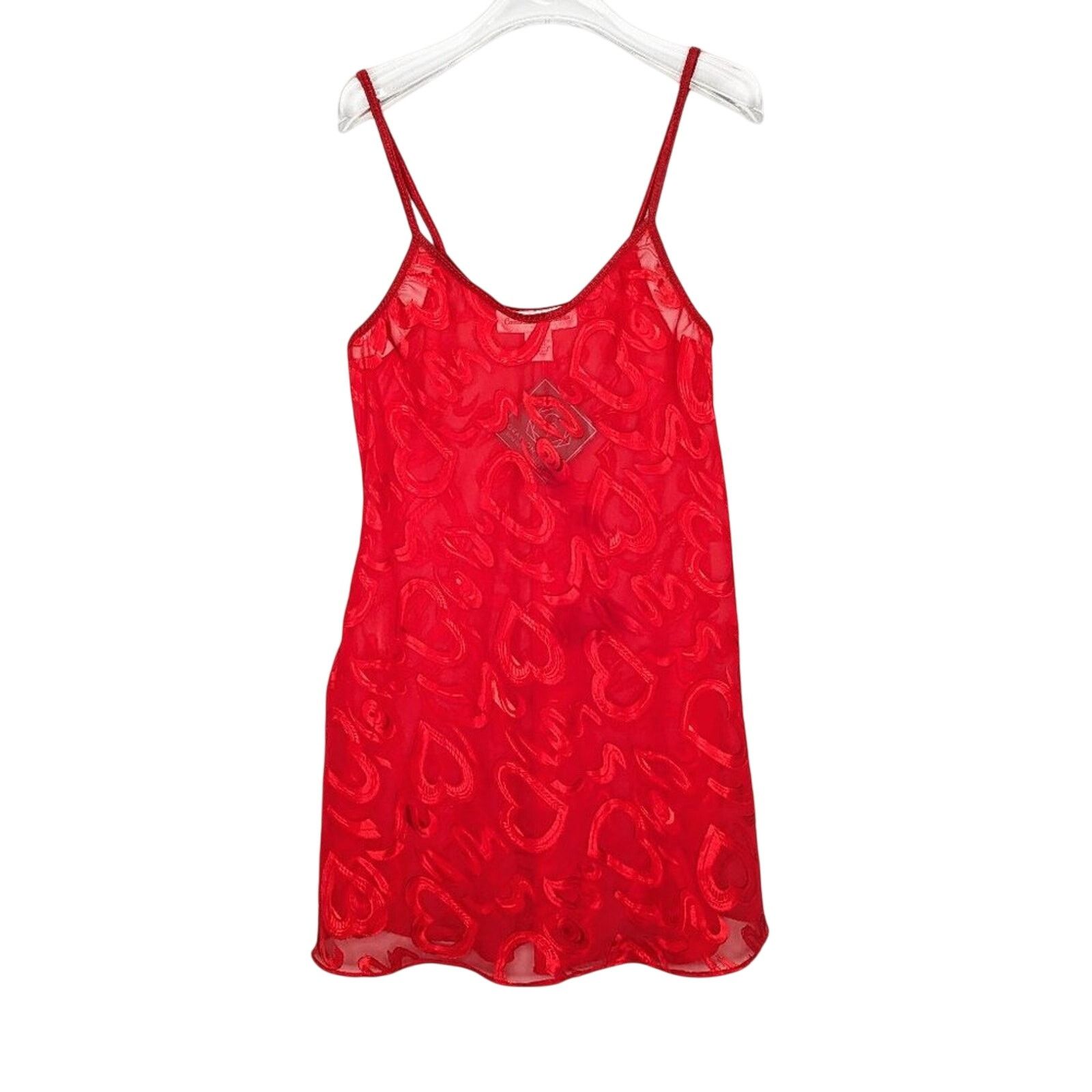 Vintage Vintage 90's Red Heart Pattern Semi Sheer Slip Dress Nightie Size XL / US 12-14 / IT 48-50 - 1 Thumbnail