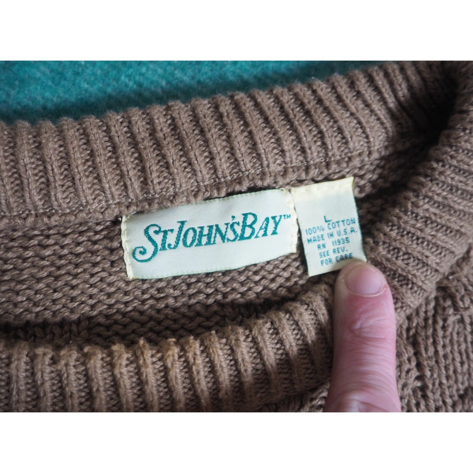 Vintage VINTAGE St. John's Bay Cotton Brown Cable-Knit Fisherman USA Pullover Sweater L Mens 90s Brown Cable Knit Size US L / EU 52-54 / 3 - 4 Thumbnail