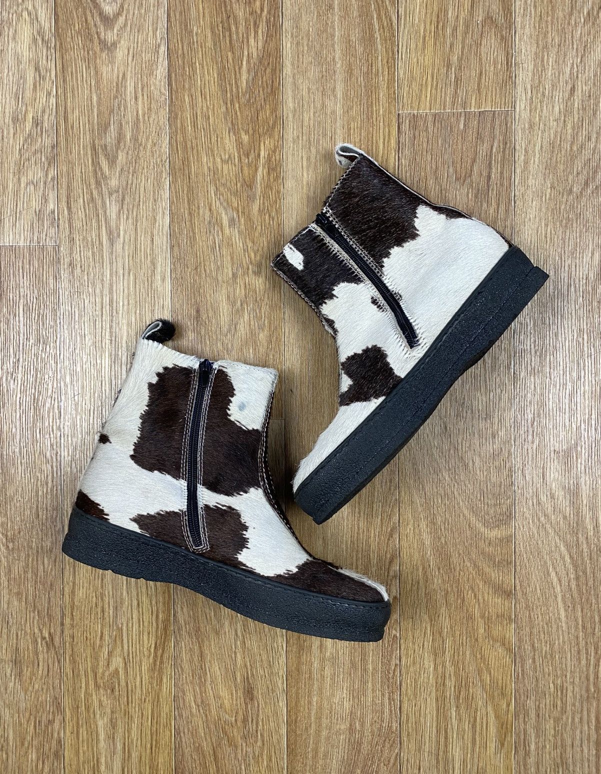 Designer × Vintage Ammann Sarnac Animal Print Cowhide Fur Ankle Rubber Boots Size US 9 / IT 39 - 5 Thumbnail