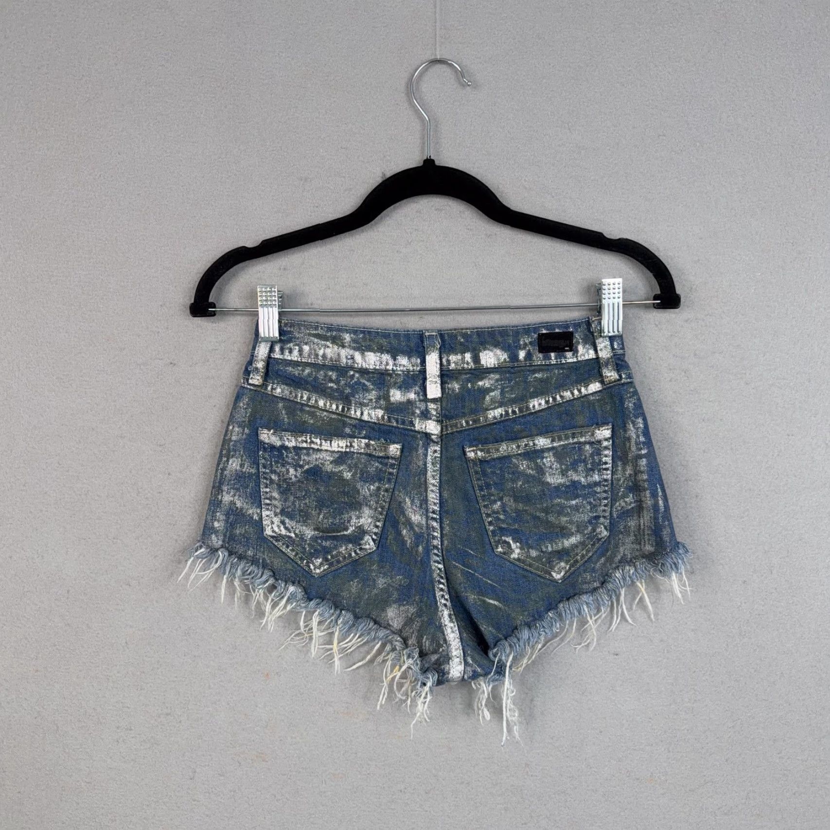 Vintage Hidden Jeans Shorts Womens Small Blue Metallic Distressed Cutoff Frayed Made USA - Slim Denim 5-Pocket Design Casual Summer Adults Womens Size 28" / US 6 / IT 42 - 5 Thumbnail