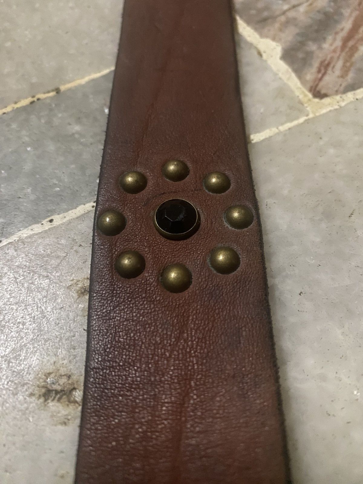 Genuine Leather Brown Leather Belt with Studs Size ONE SIZE - 5 Thumbnail