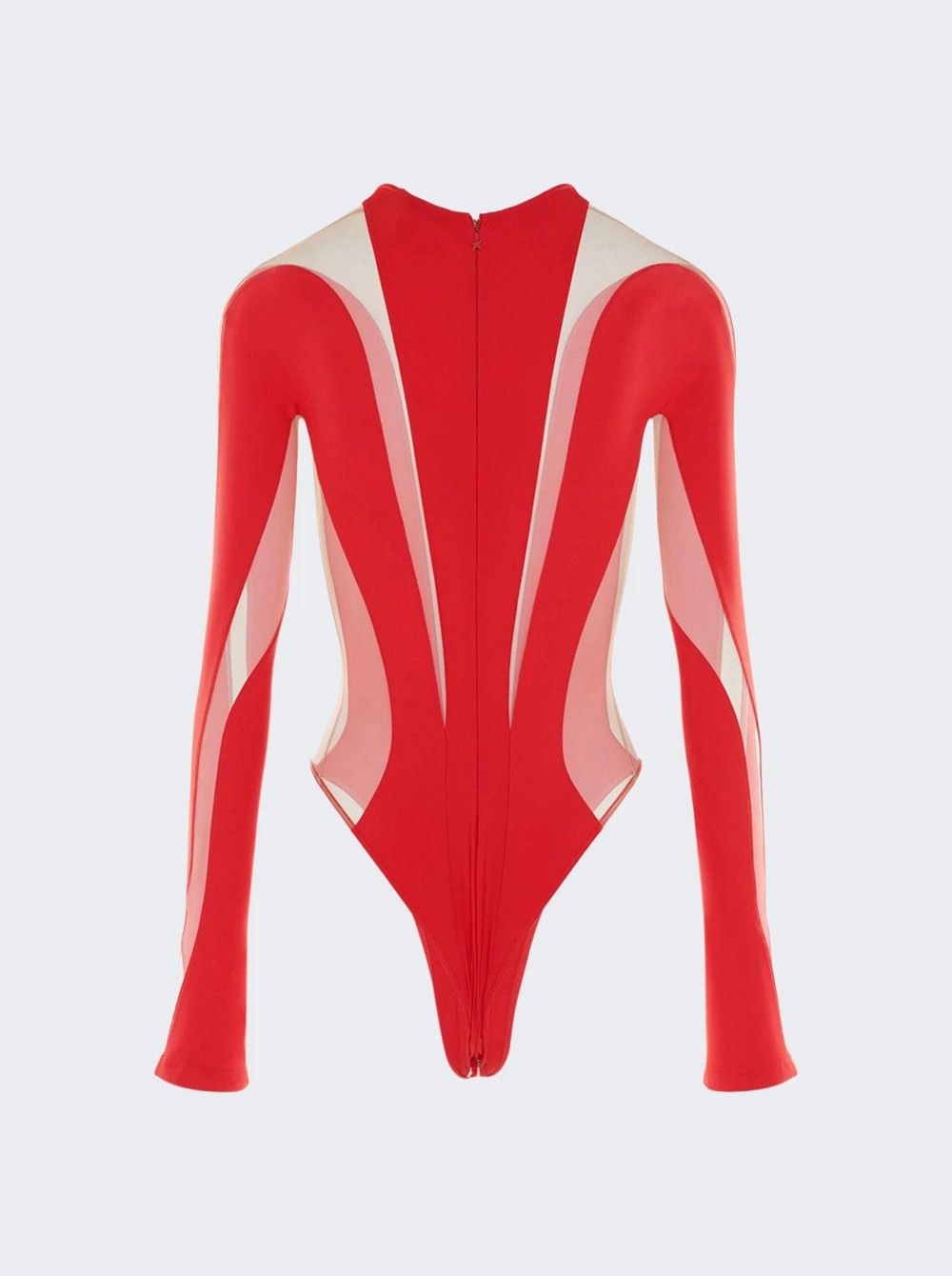 Mugler 40 L Mugler Long-Sleeve Sheer Panel Bodysuit Red Nude 01 Size L / US 10 / IT 46 - 2 Thumbnail