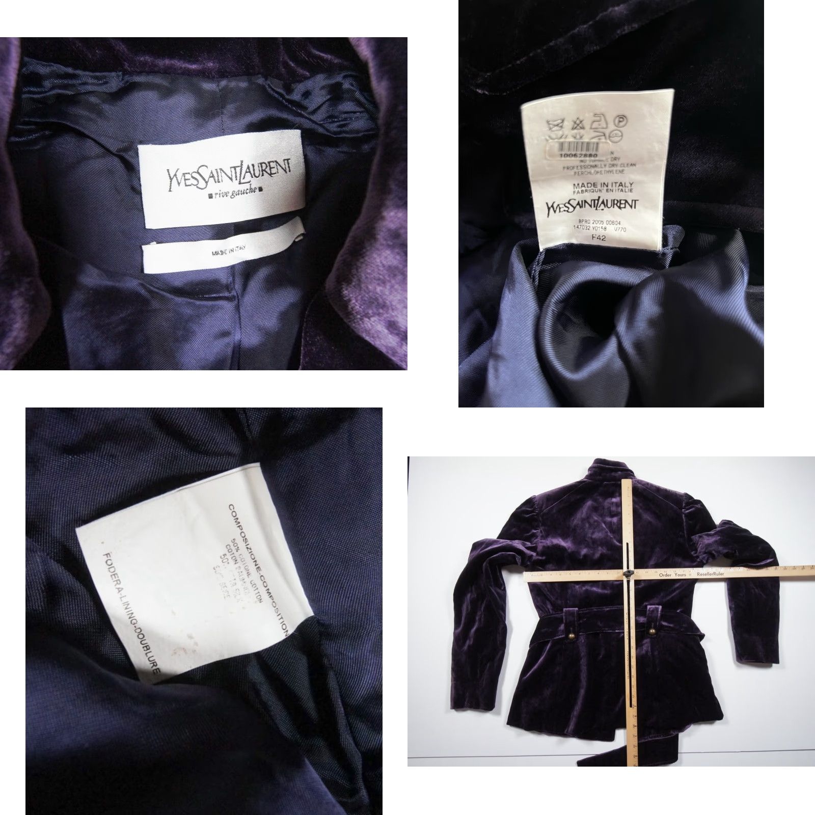 Yves Saint Laurent VINTAGE Yves Saint Laurent Women's Blazer Jacket Size 42 Purple Velvet Designer Office Formal Size M / US 6-8 / IT 42-44 - 8 Thumbnail