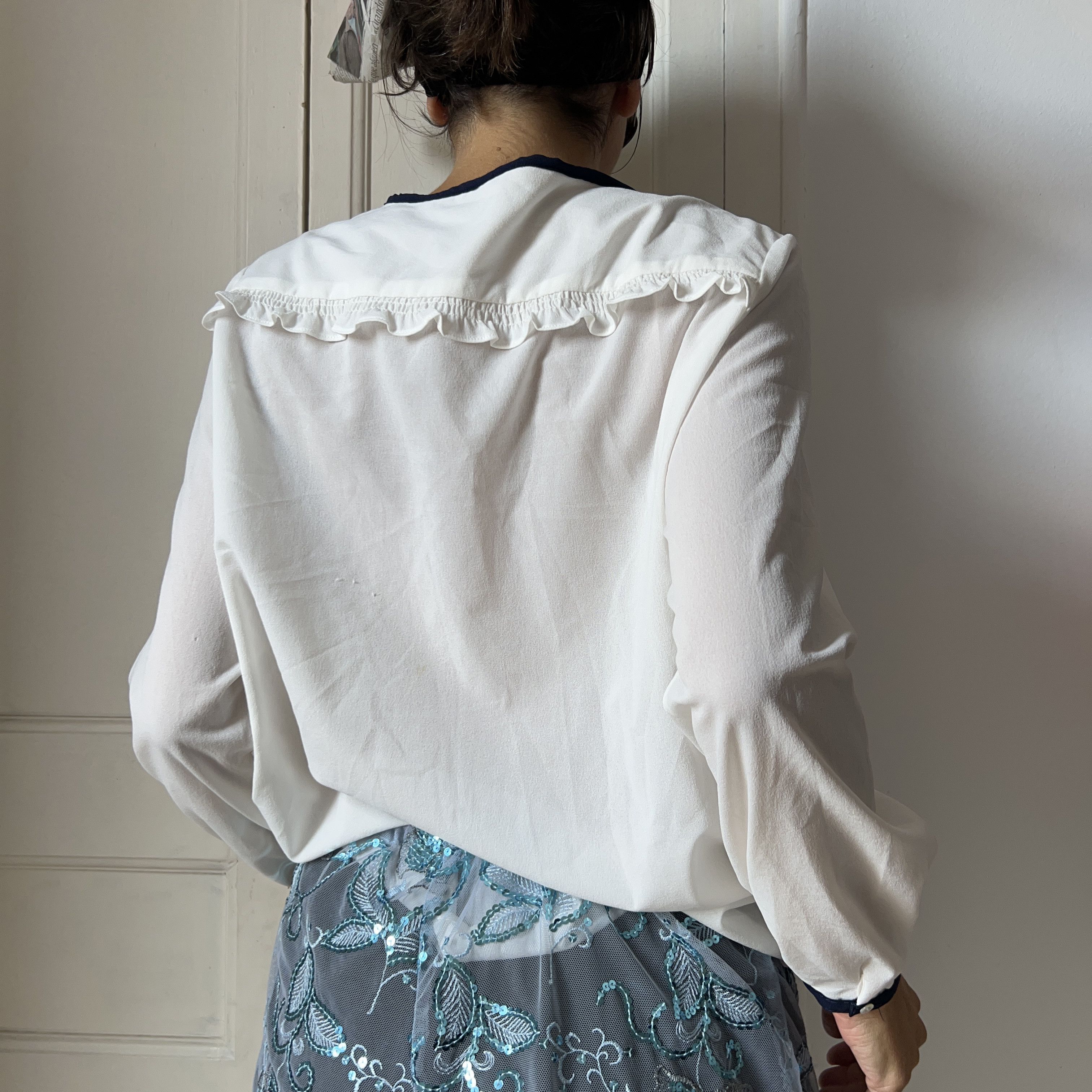 Vintage Vintage 70s Sailor Blouse ruffle neck Size L / US 10 / IT 46 - 2 Thumbnail