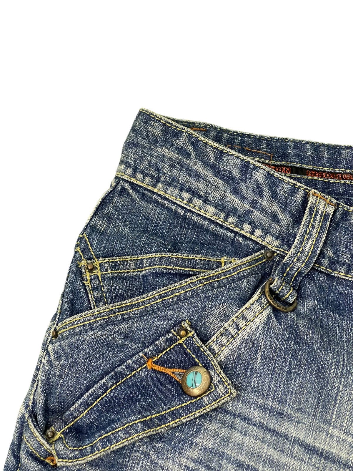 Japanese Brand Flare Jeans Nicole Club Distress Low Rise Boot Cut 7🟦1 Size US 35 - 9 Thumbnail