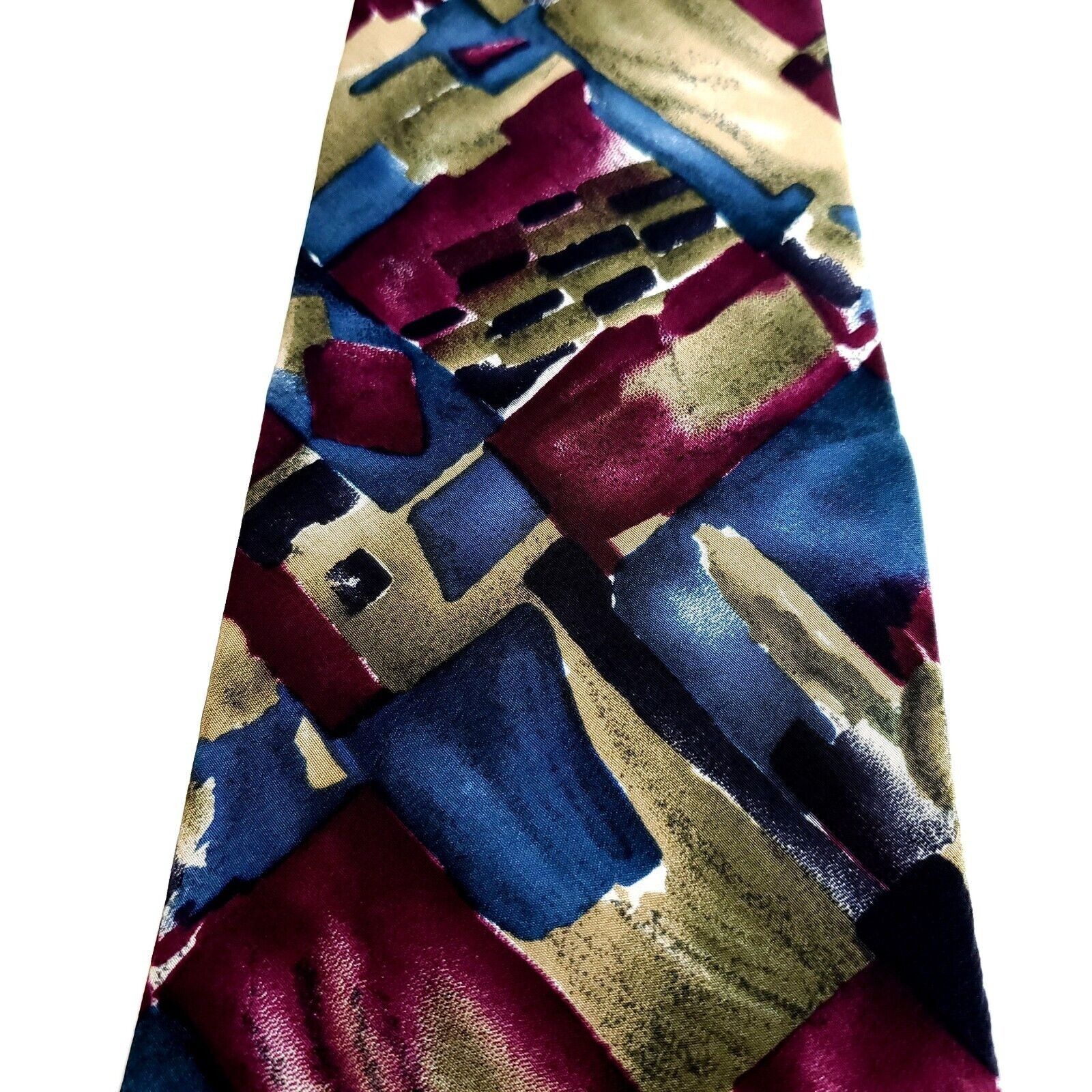Pierre Cardin Pierre Cardin Abstract Blue Purple Beige Wide Silk Tie Size ONE SIZE - 2 Thumbnail