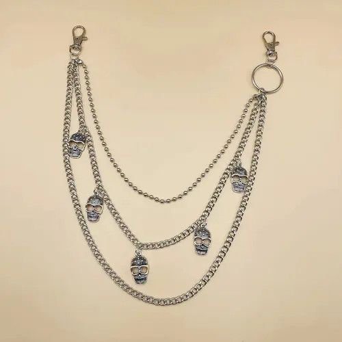 VIBE Skulls 3 Layer long chain , Wallet Chain Size ONE SIZE - 2 Thumbnail