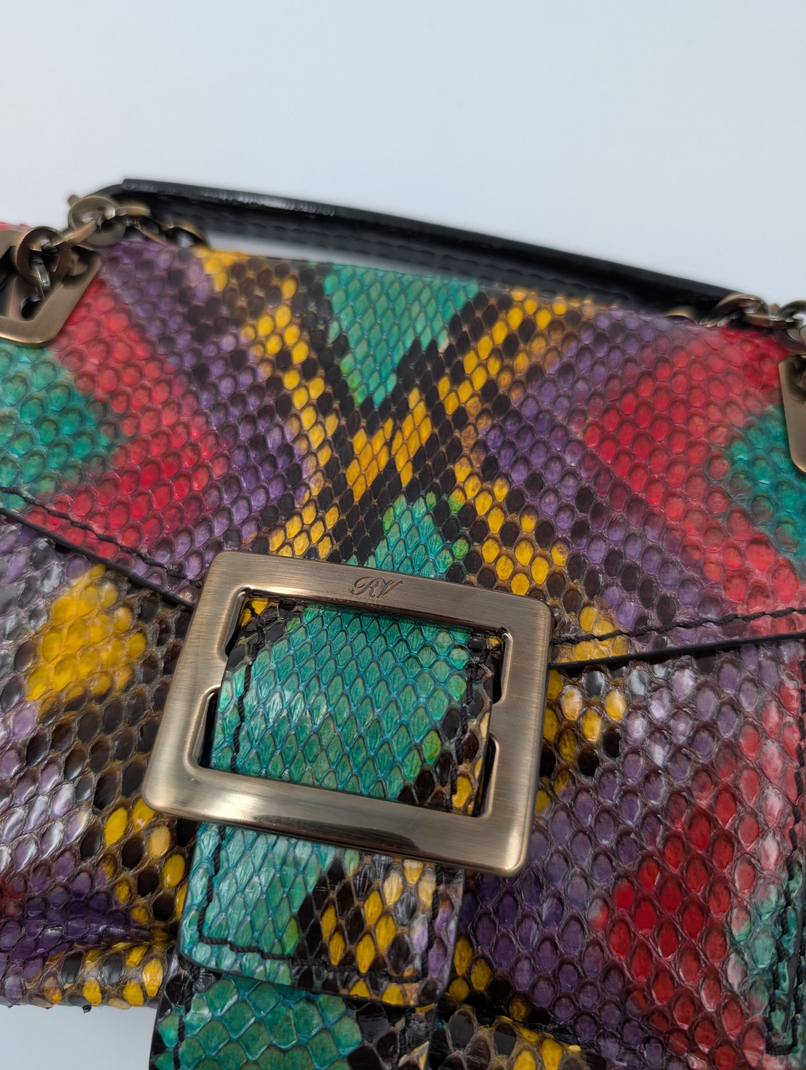 Roger Vivier Multicolor Snakeskin Metro Handbag Size ONE SIZE - 4 Thumbnail
