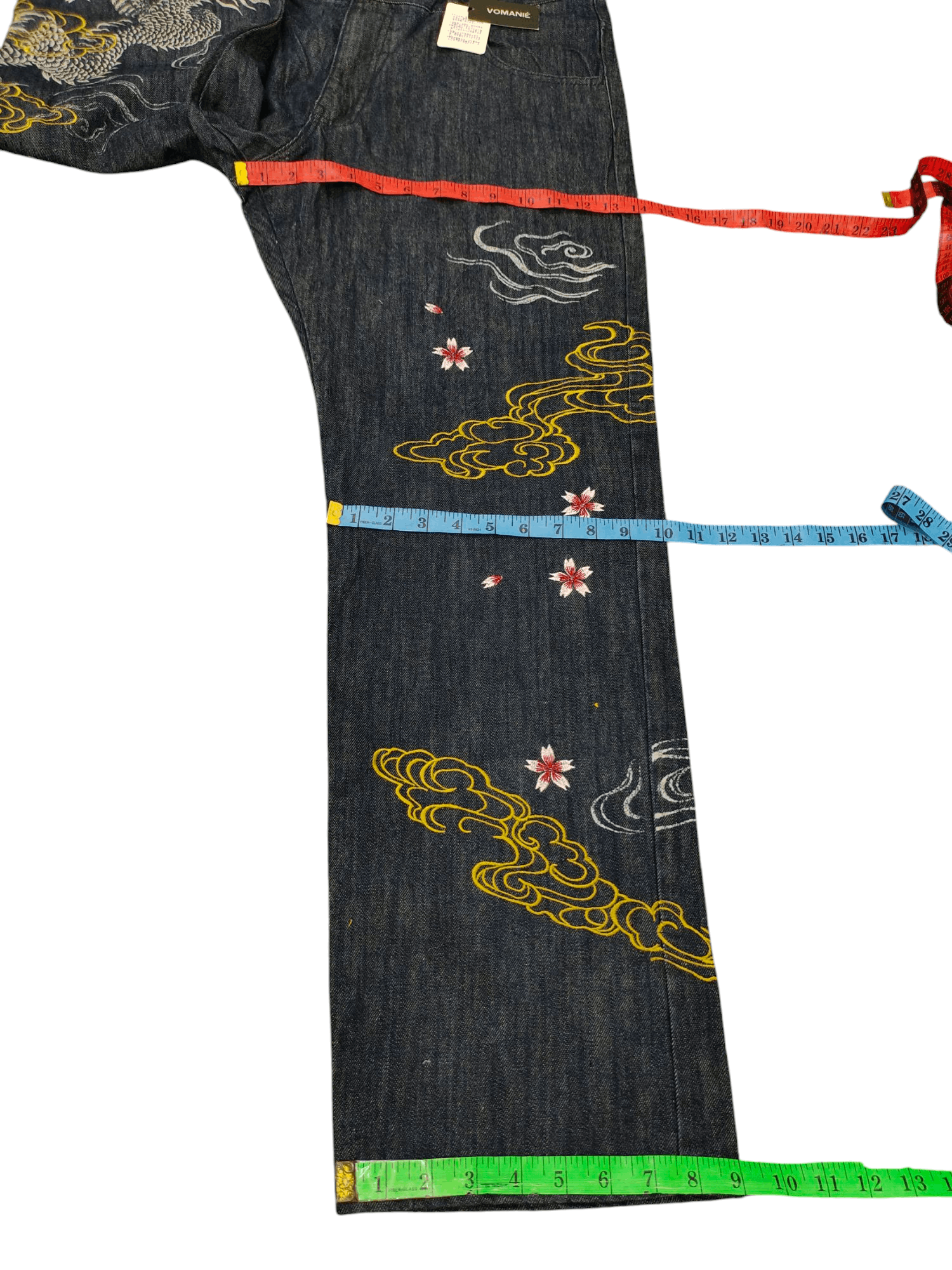 Karakuri Tamashii Vintage Vomanie Japan Dragon Sakura Embroidered Denim Jeans Size US 38 / EU 54 - 18 Thumbnail