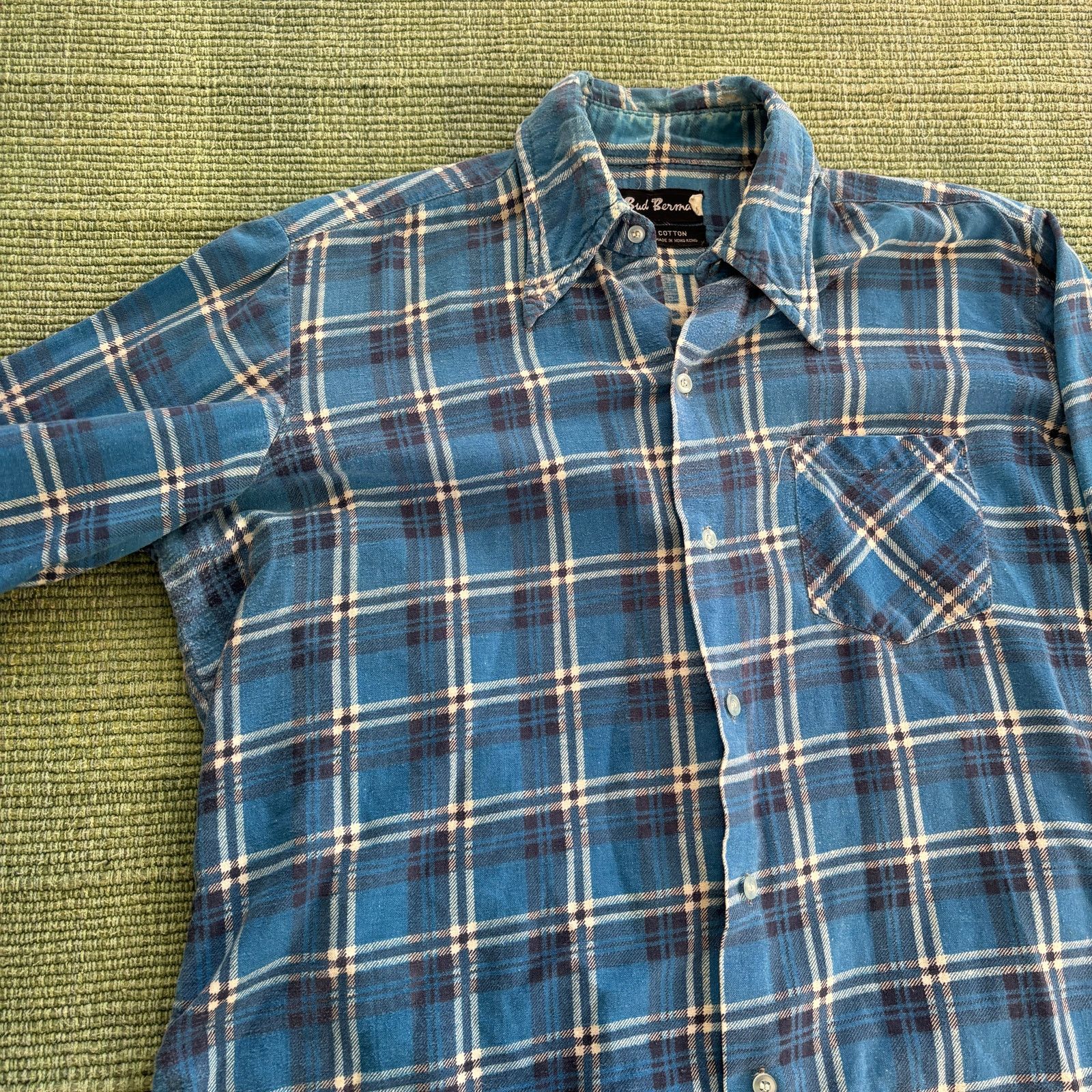 Vintage 1980s thrashed distressed vintage cotton blue flannel shirt Size US XL / EU 56 / 4 - 6 Thumbnail