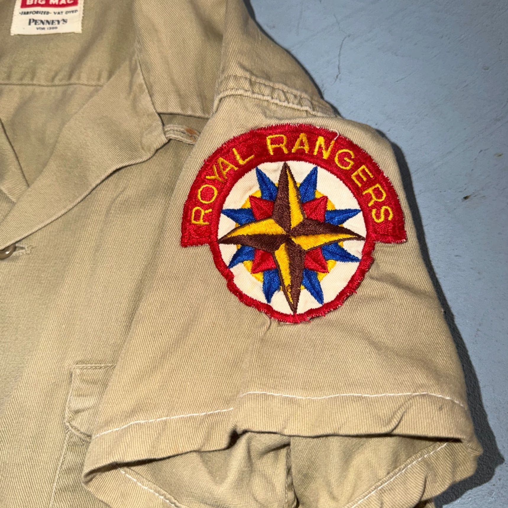 Vintage VINTAGE Big Mac Work Shirt Mens 50s 60s Cotton Tan Long Sleeve 1950s Patch Loop Collar Royal Rangers Size US XS / EU 42 / 0 - 6 Thumbnail