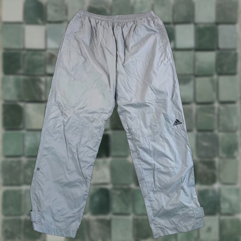 Adidas VINTAGE Adidas Baggy Track Pants Mens 2XL Grey Nylon Lined Cinch Hem 3 Stripes Size US 39 - 1 Thumbnail