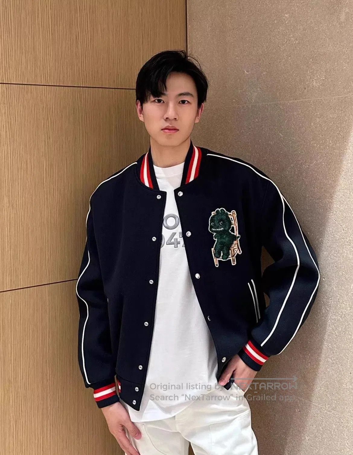 Dior Blue Varsity Bomber Jacket with Embroidered Patch. Size US L / EU 52-54 / 3 - 7 Thumbnail