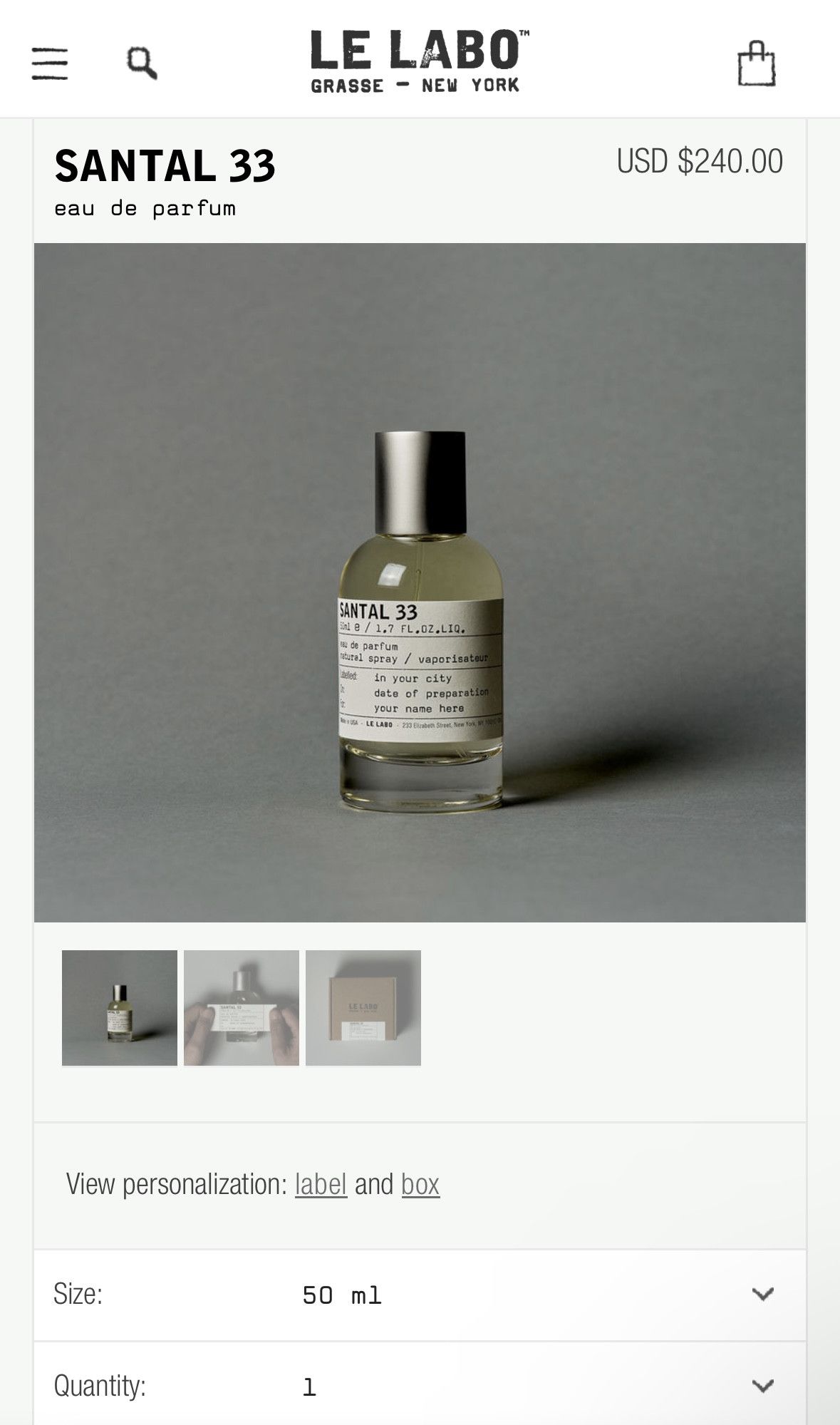 Le Labo Le Labo Santal 33 Eau de Parfum 50ml / 1.7 fl. oz. Size ONE SIZE - 3 Thumbnail