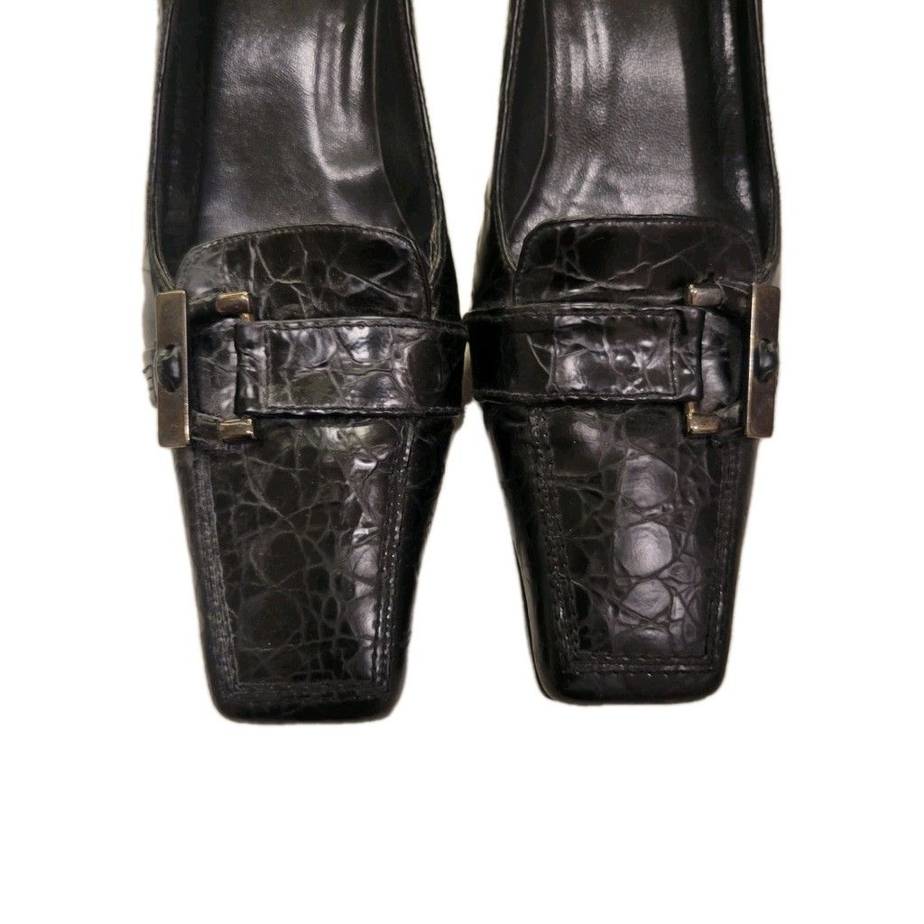 Stuart Weitzman STUART WEITZMAN Black Crocodile Embossed Square Toe Wedge Size US 8 / IT 38 - 6 Thumbnail
