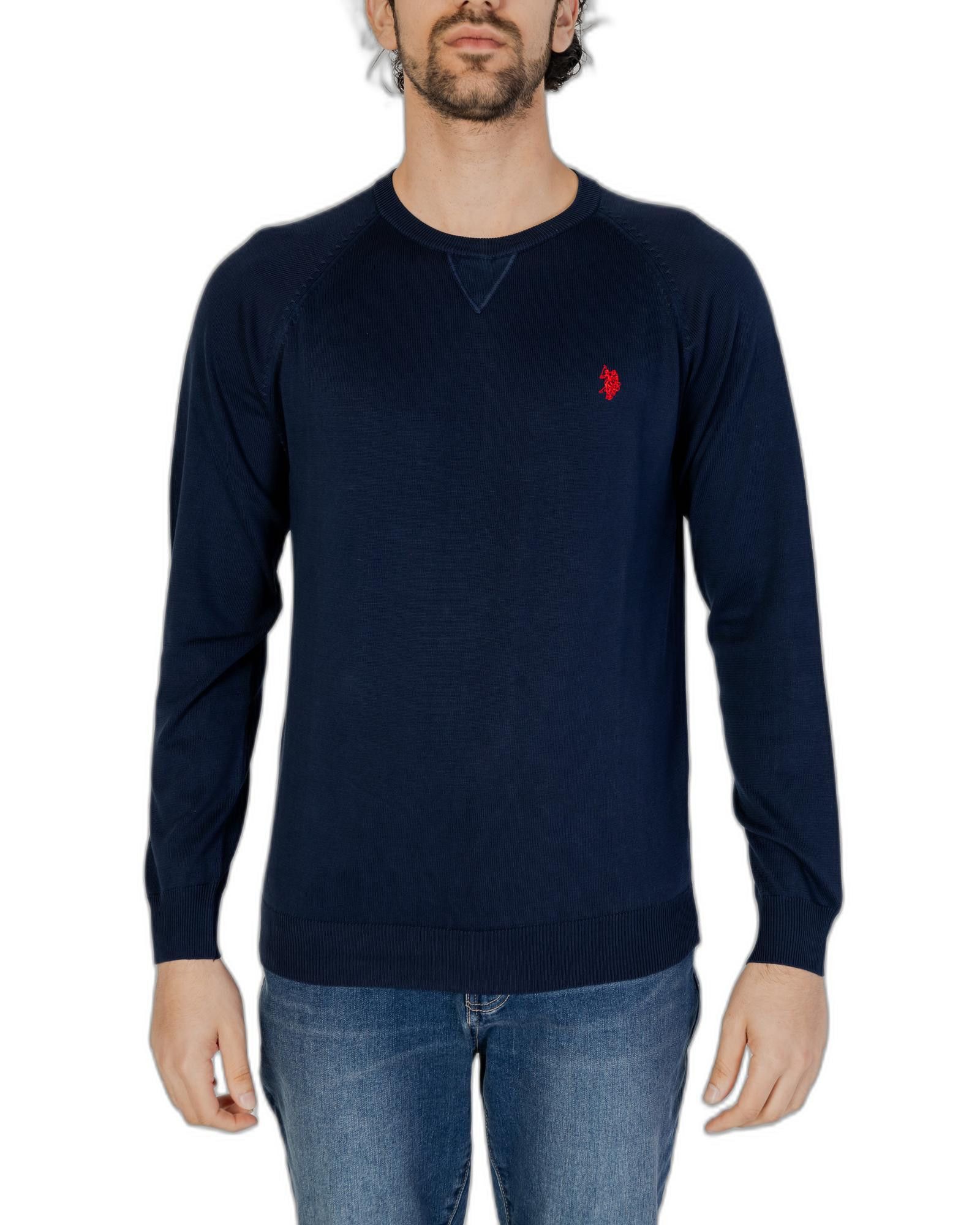 image of U S Polo Assn Printed Cotton Knitwear With Long Sleeves in Blue, Men's (Size 2XL)