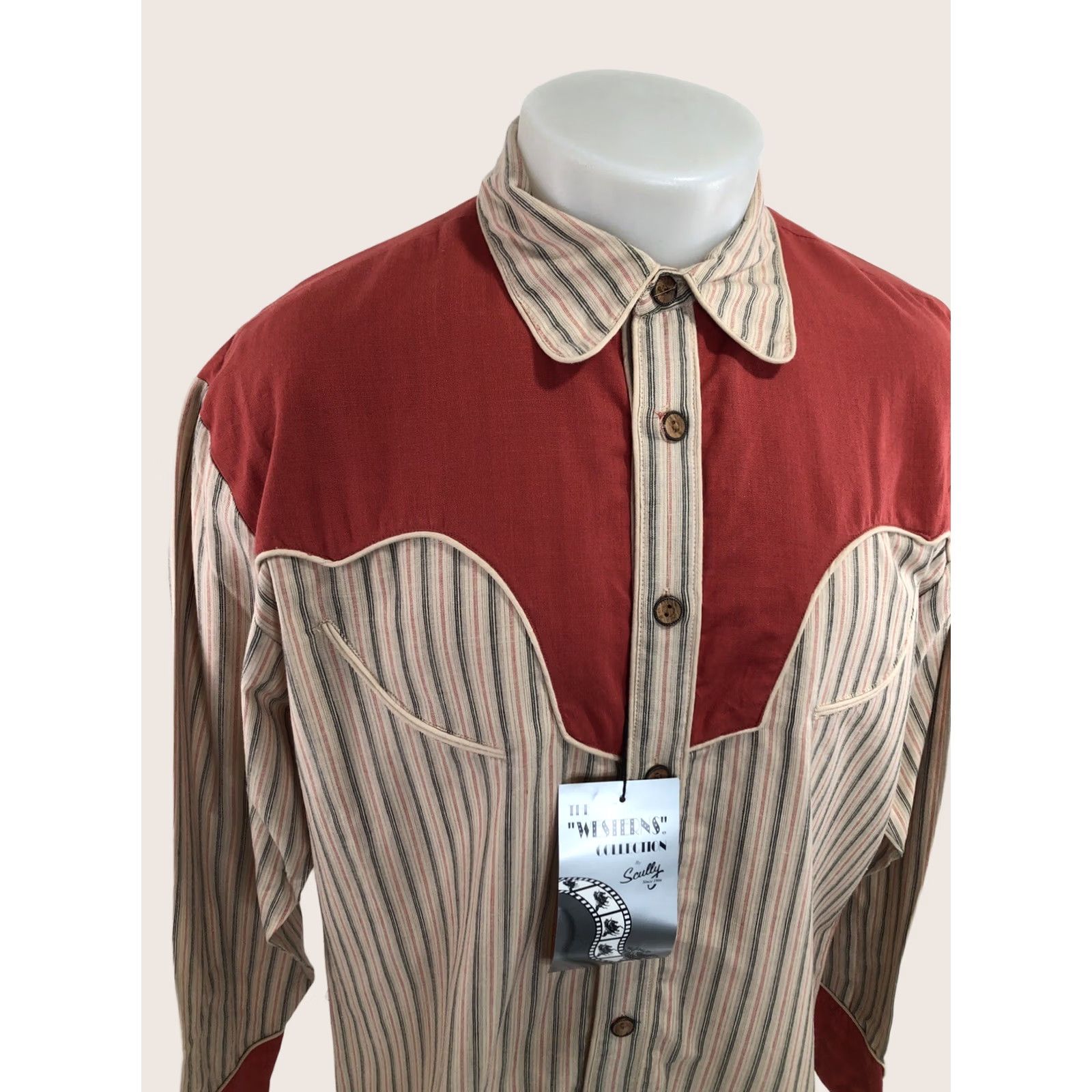 Scully Scully Shirt Men M Striped Western Vintage NEW w TAG Button-Up Long Sleeve Red Black Tan 90s/Mack Collection JC2) Size US M / EU 48-50 / 2 - 1 Thumbnail