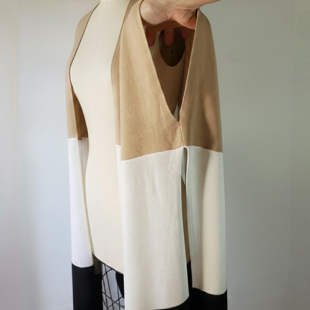 Other Victor Alfaro OS Cardigan Duster Colorblock 100% Wool Beige Size ONE SIZE - 6 Thumbnail